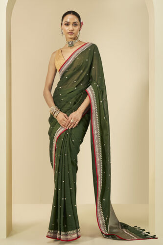 Varshal Embroidered Cotton Saree - Green, Green, image 1