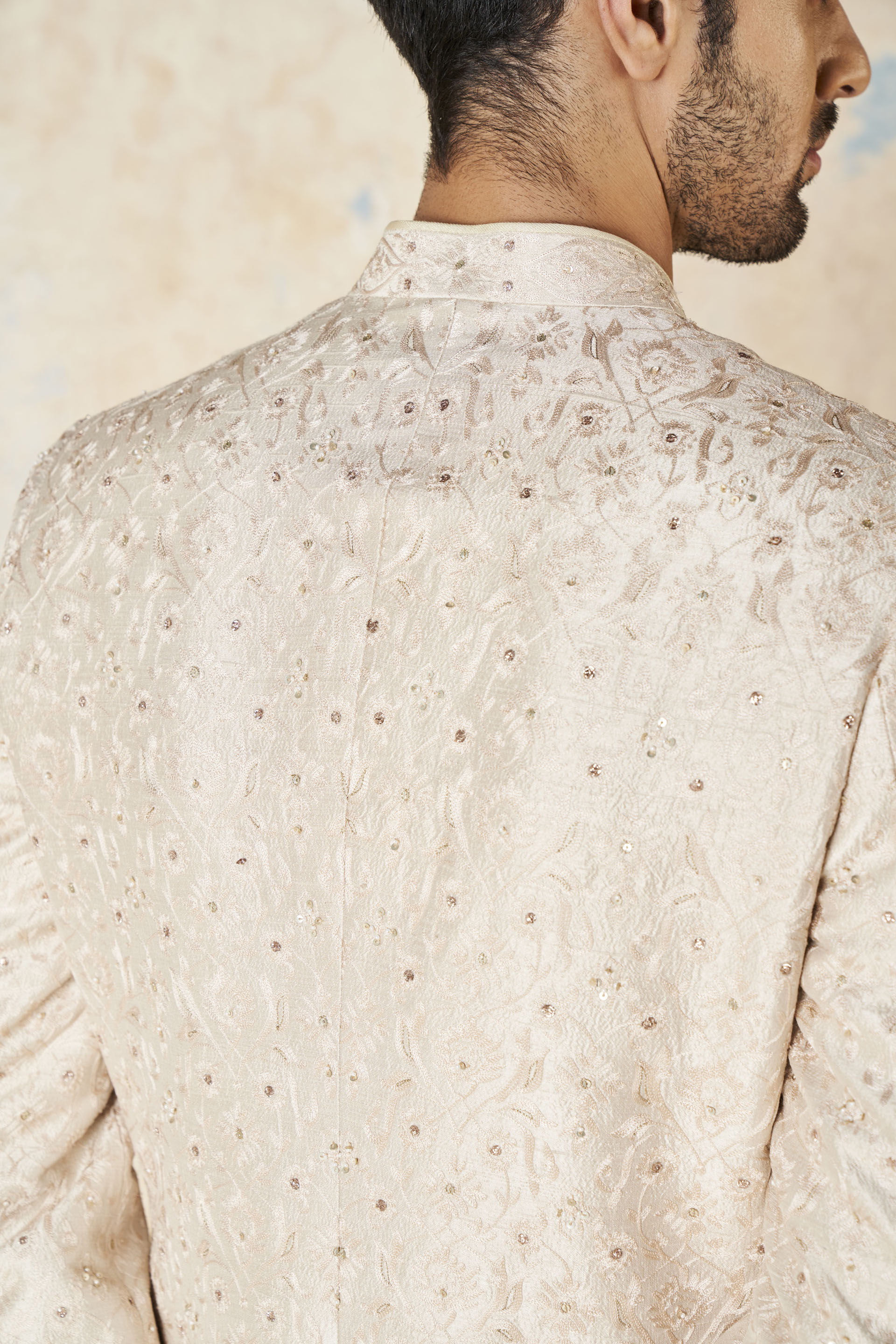 Aajay Zardozi & Aari Silk Sherwani - Ecru, Ecru, image 9