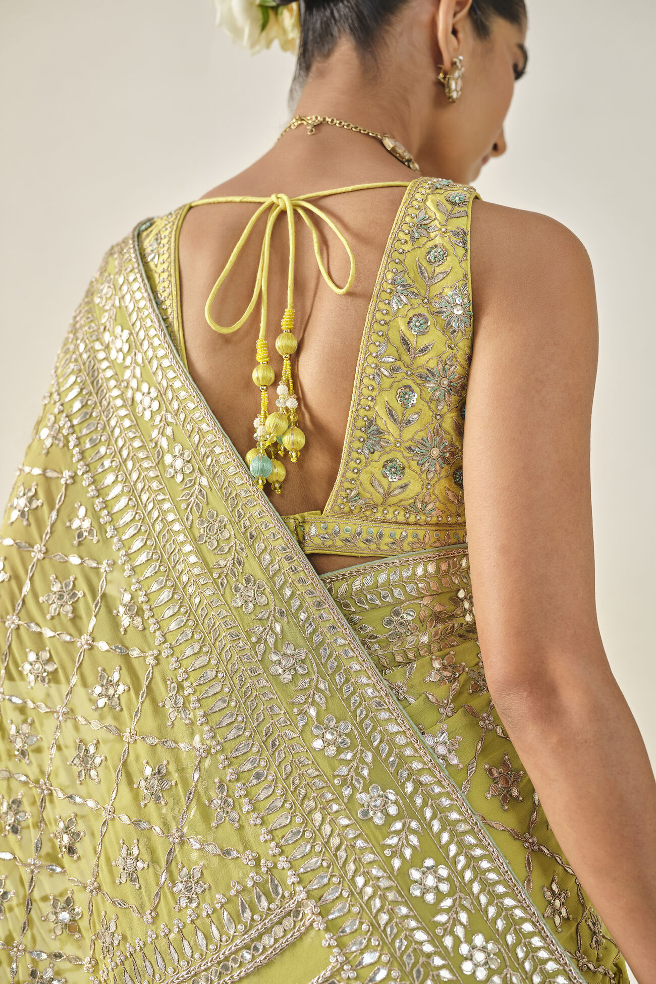 Tajanae Gota Patti Saree, Lime, image 7