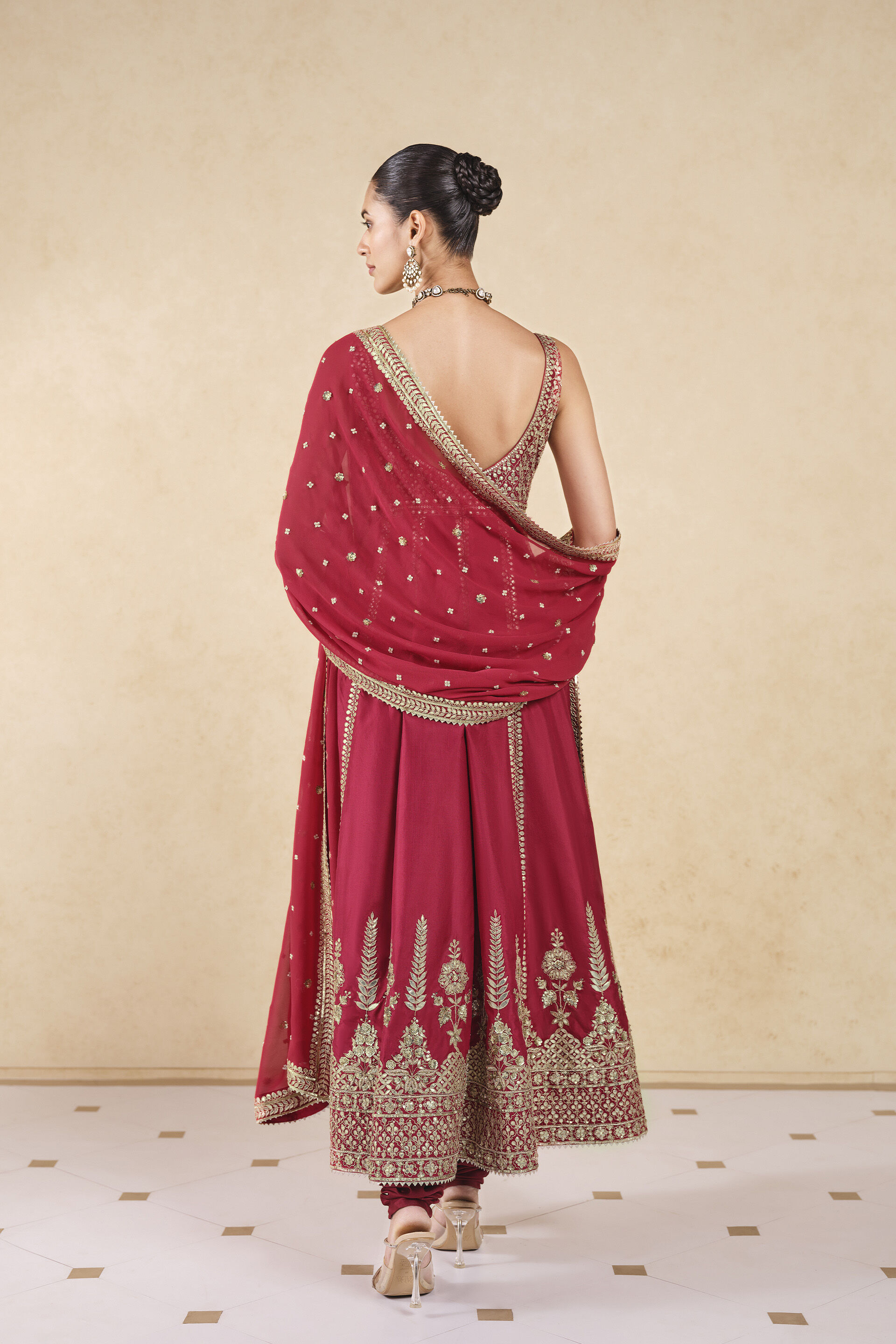Red silk anarkali top