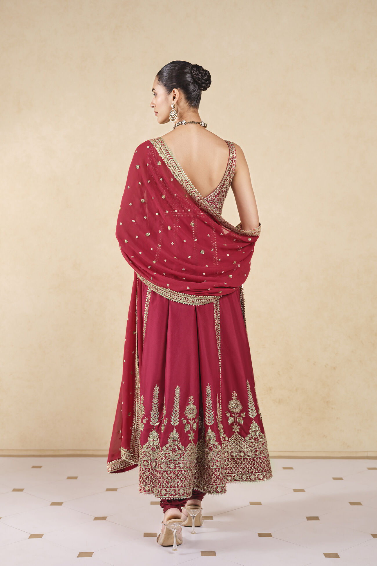 Anaka Gota Patti Silk Anarkali - Red, Red, image 3