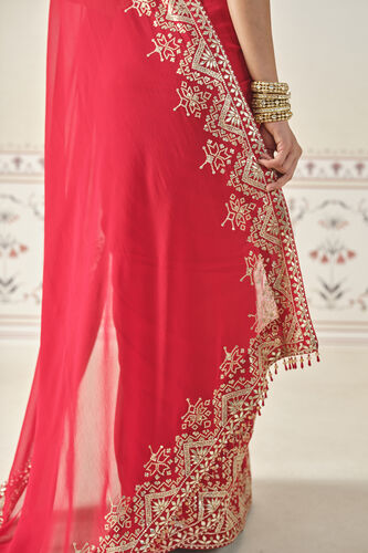 Shyena Gota Patti Georgette Saree - Red, Red, image 8