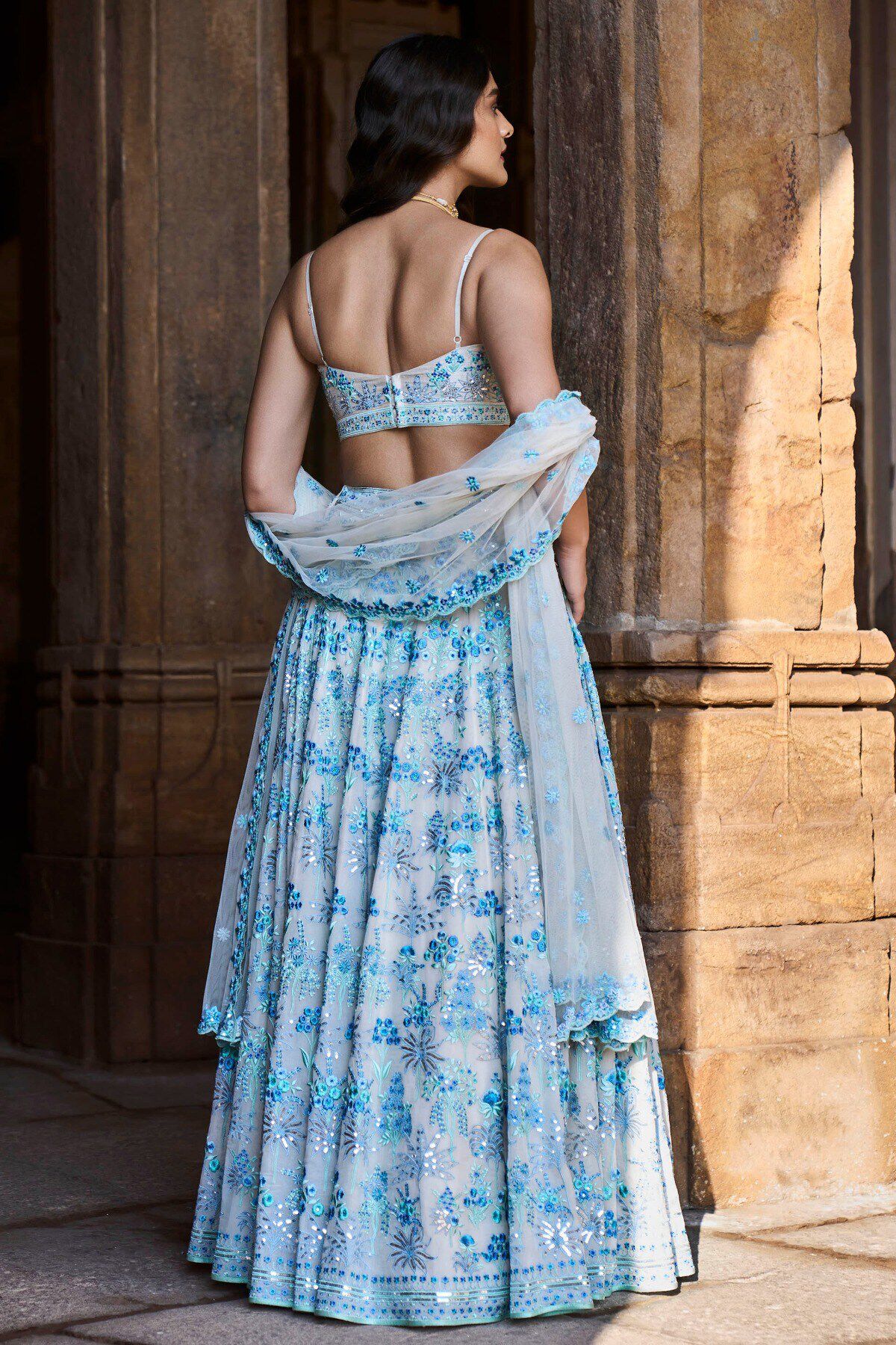 Buy Blue Lehenga Printed Floral Ulfaat Set For Girls by Baise Gaba Online  at Aza Fashions.