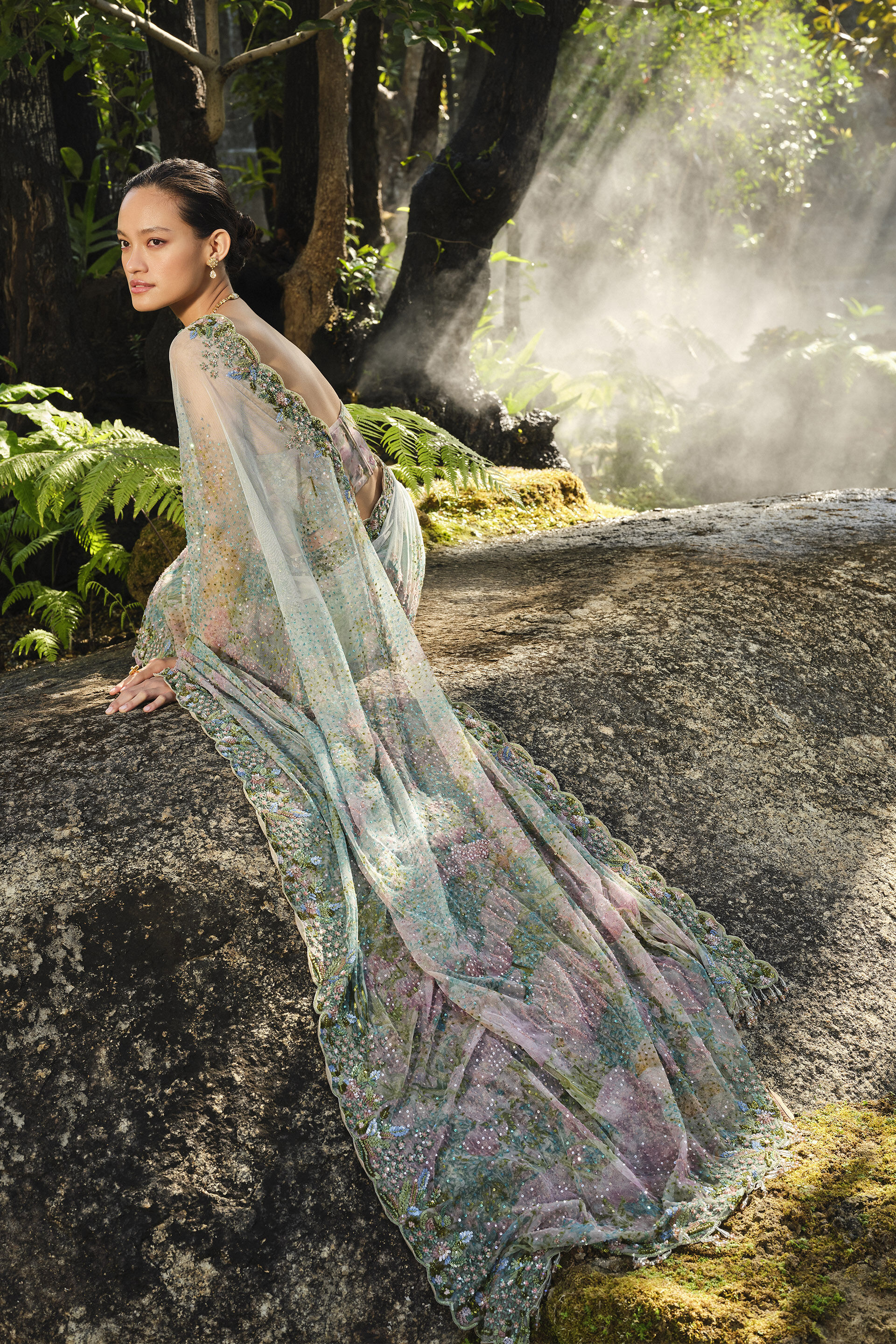 Levana Sequin Saree - Powder Blue, Multi Color, image 2