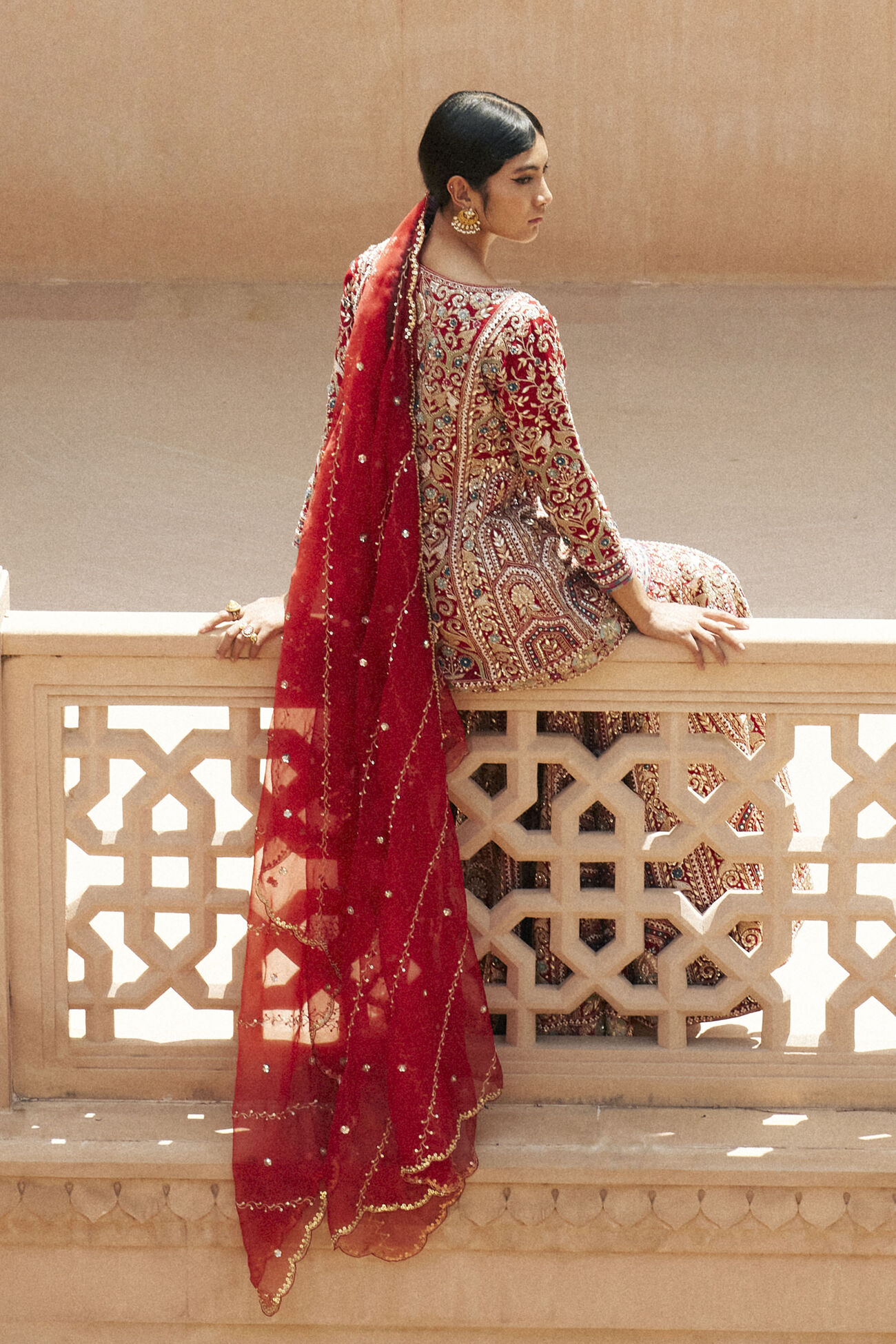 Chand Gota Patti & Resham Silk Gharara Set, Red, image 2