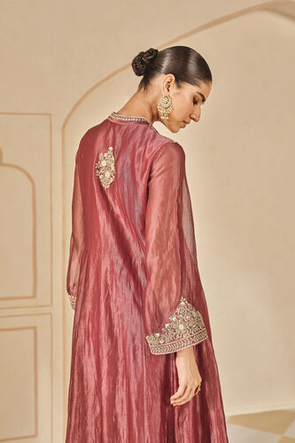 Azha Embroidered Zardozi Silk Jacket Set - Yellow, Red, image 5