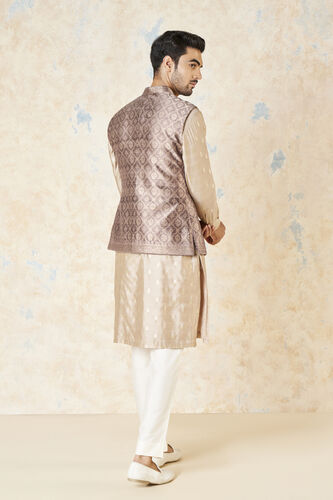 Unman Benarasi Silk Nehru Jacket - Gold, Gold, image 3