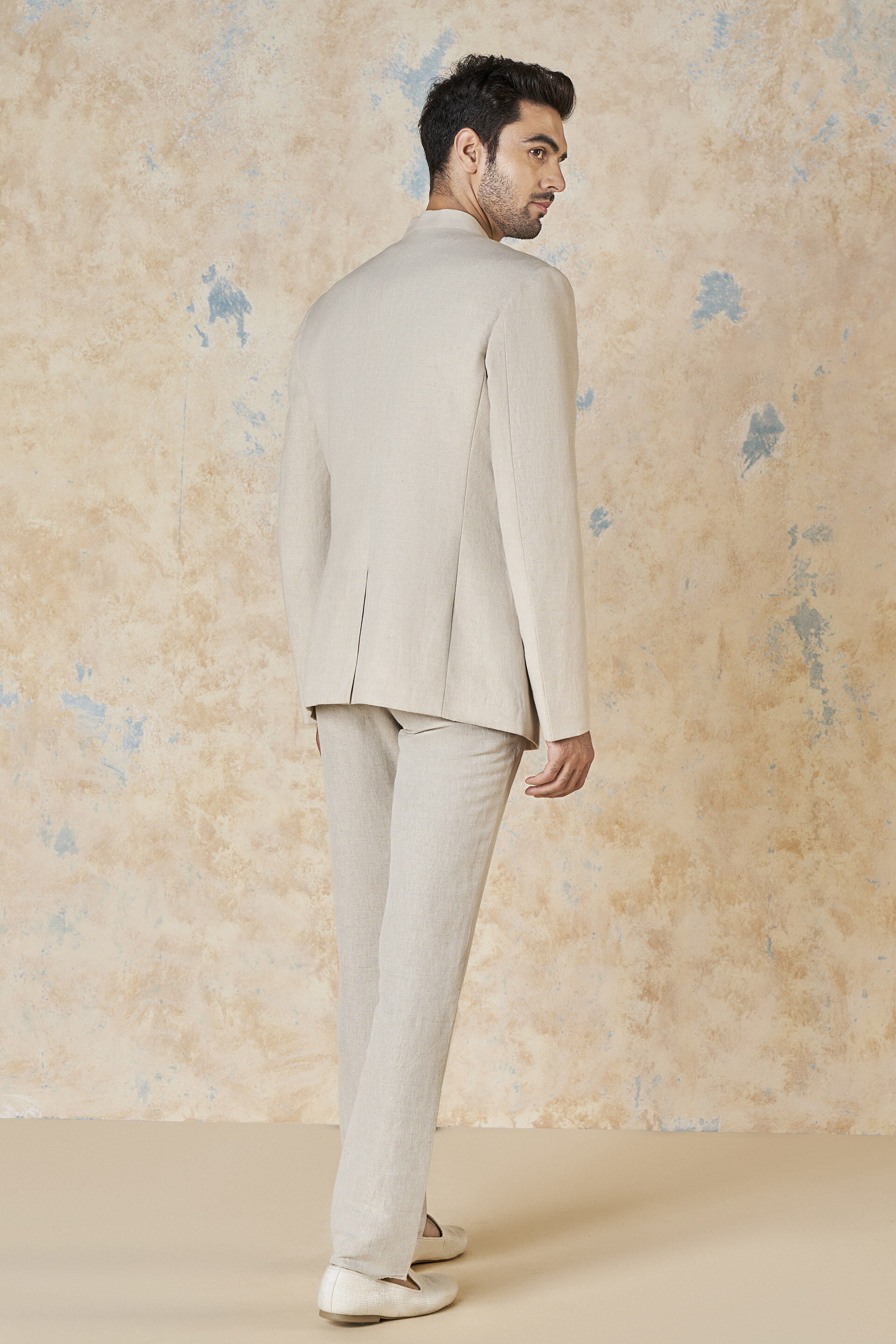 Arman Linen Bandhgala - Natural