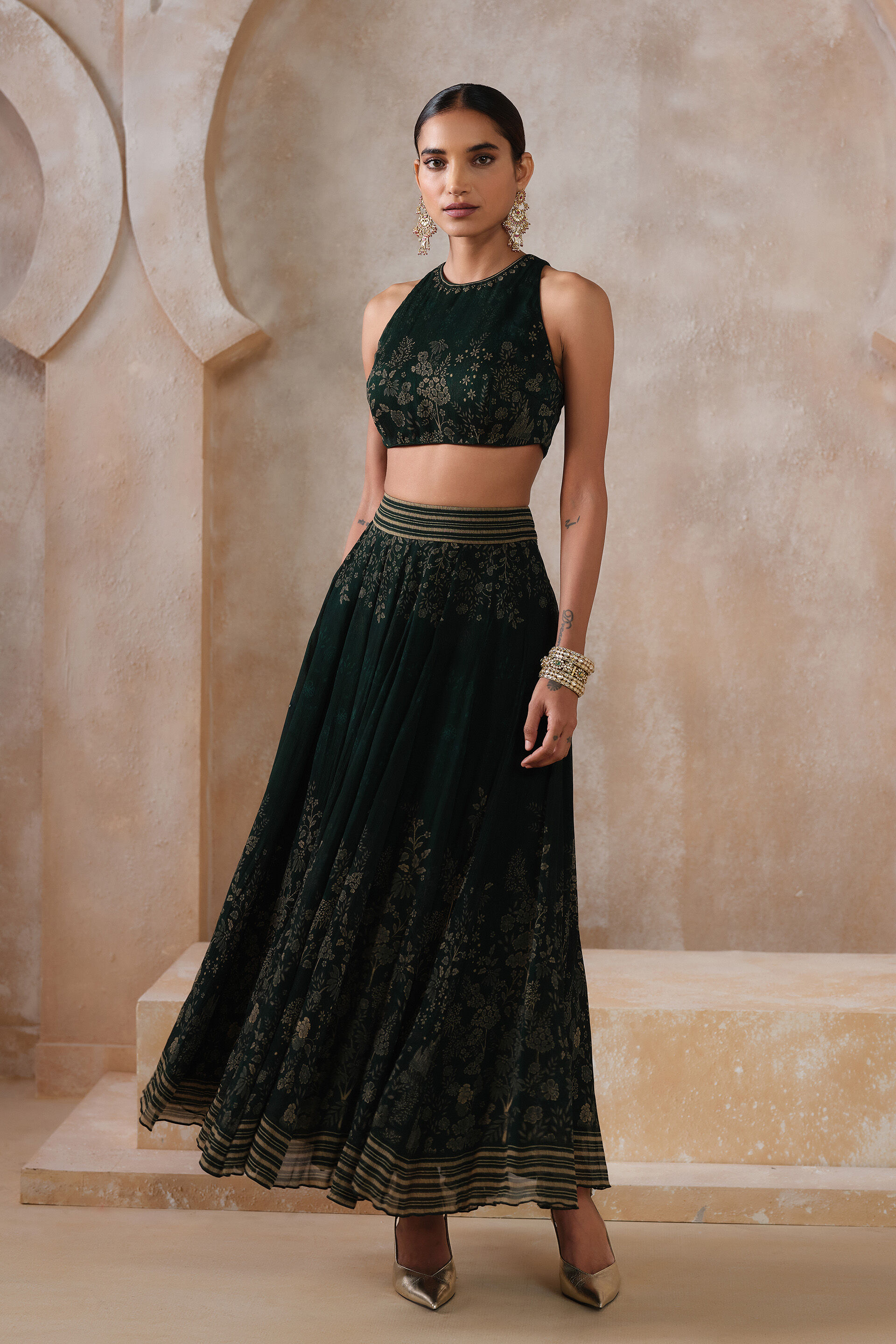 Noorayn Skirt Set - Green