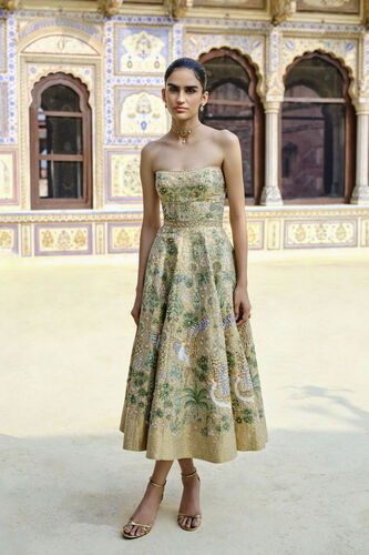 Avasa Hand-painted Pichhwai Silk Dress - Gold, Gold, image 1