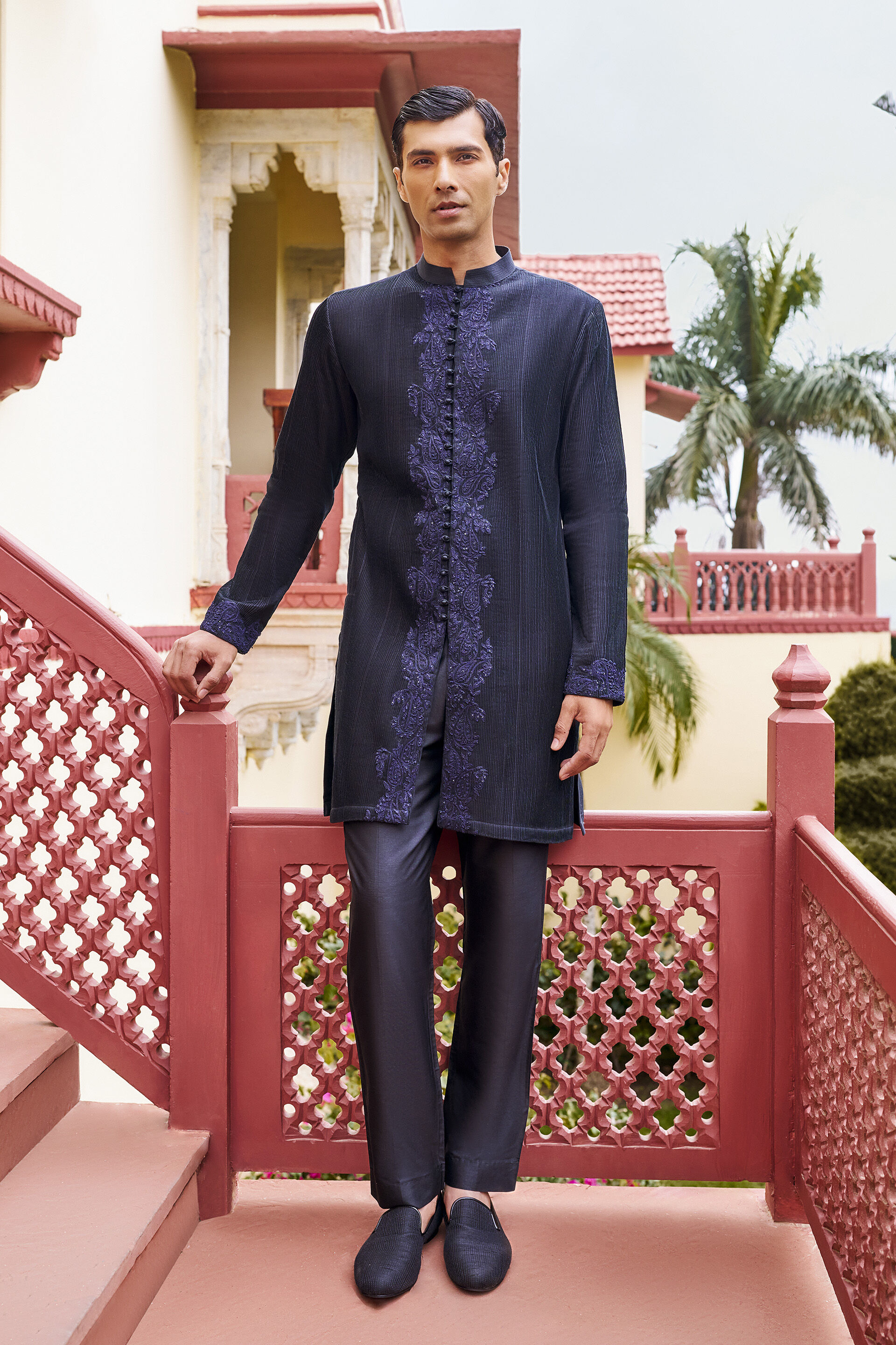 Eternal Embroidered Cord Mul Kurta - Black