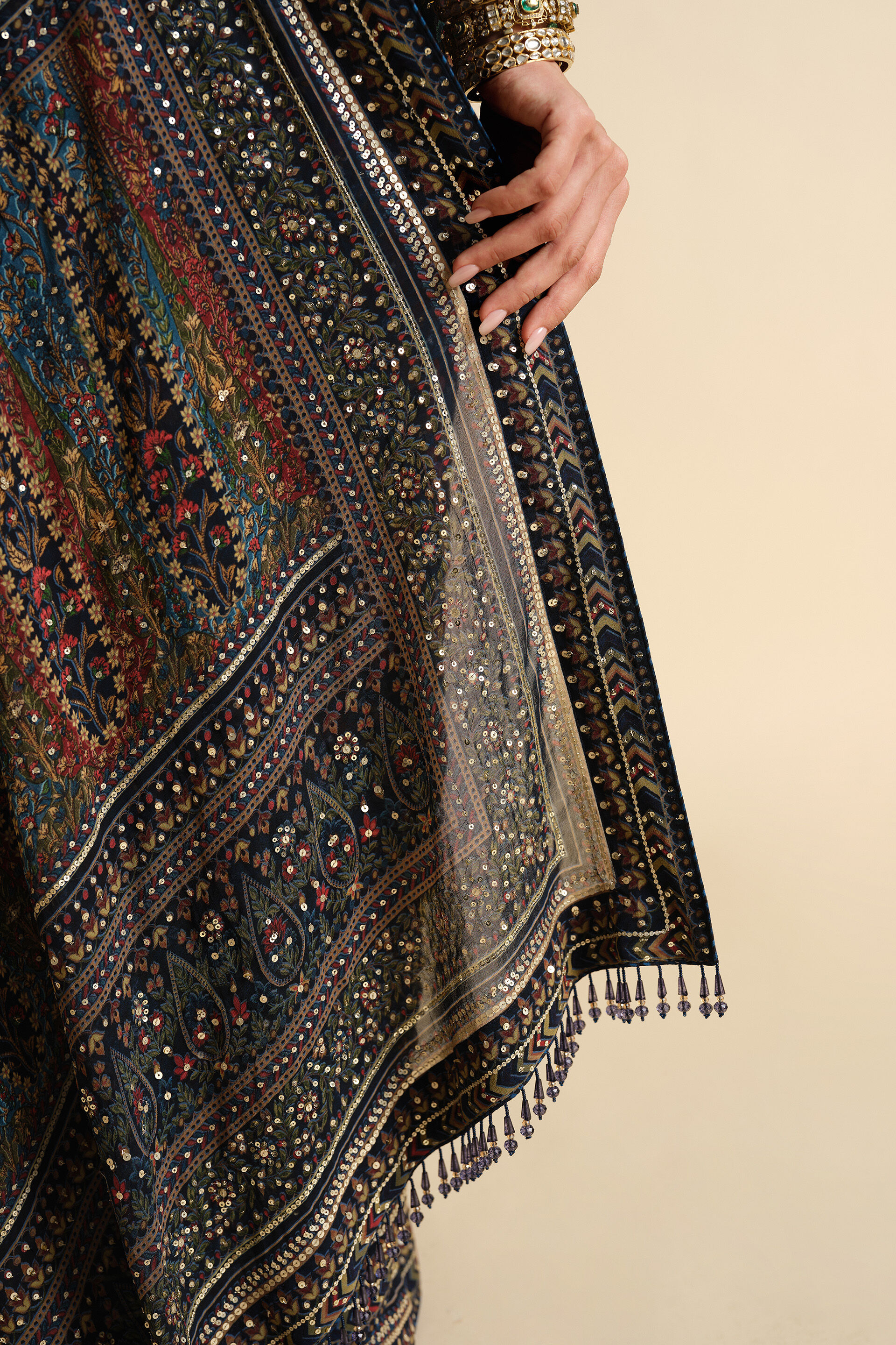 Amalaka Sequin Georgette Saree, Blue, image 9