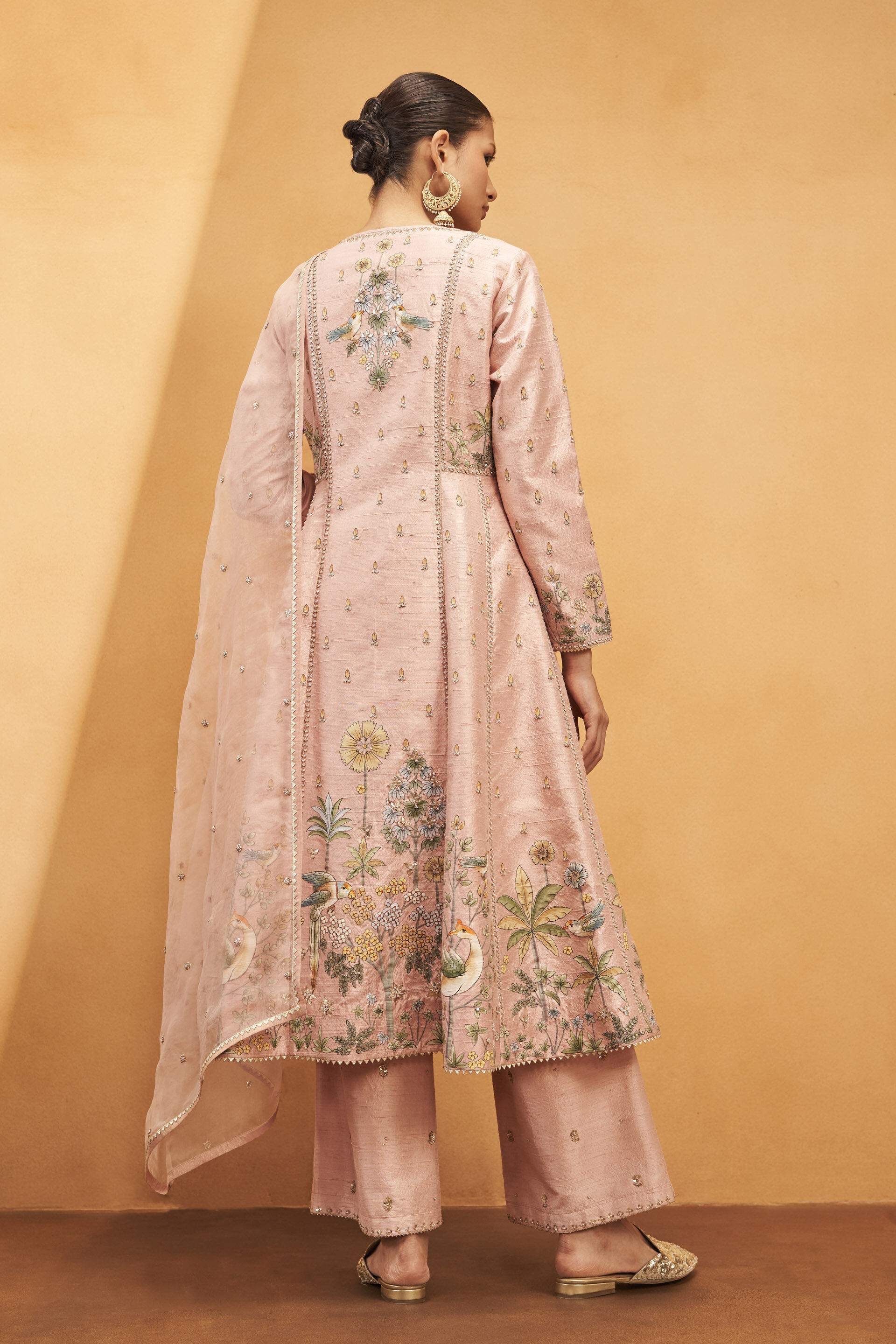 Gulbahar Hand-painted Pichhwai Silk Suit Set - Blush