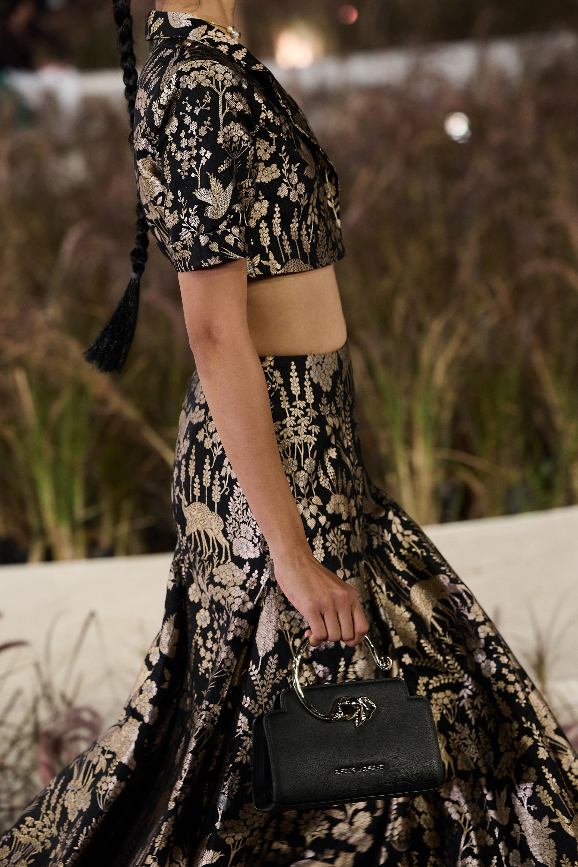 Masara Handwoven Benarasi Silk Skirt Set - Gold, Gold, image 5