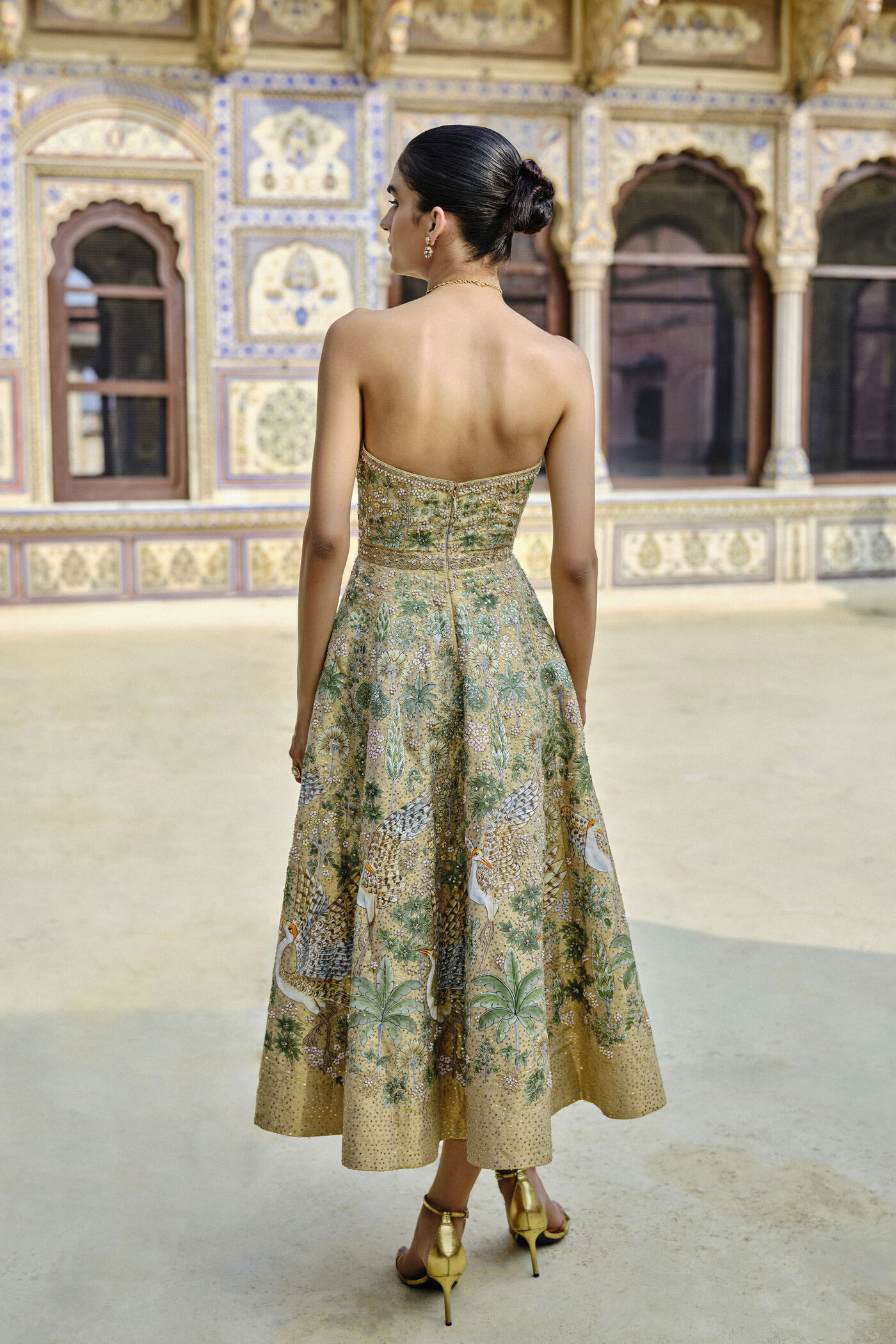 Avasa Hand-Painted Pichhwai Silk Dress - Gold Avasa Hand-Painted Pichhwai Silk Dress - Gold