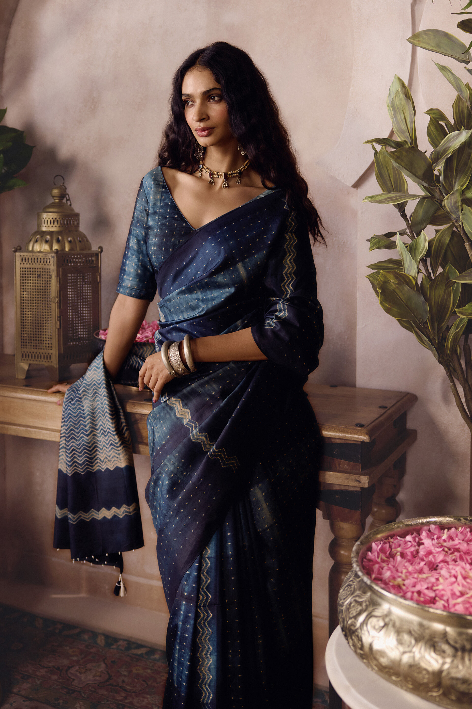 Starla Handcrafted Shibori Silk Saree - Black, Black, image 5