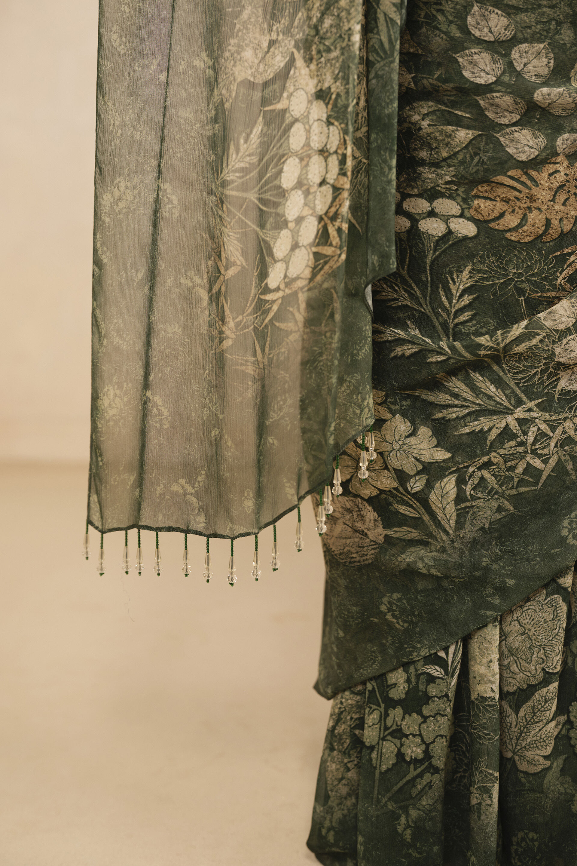 Esma Chiffon Pre-draped Saree - Green, Green, image 5