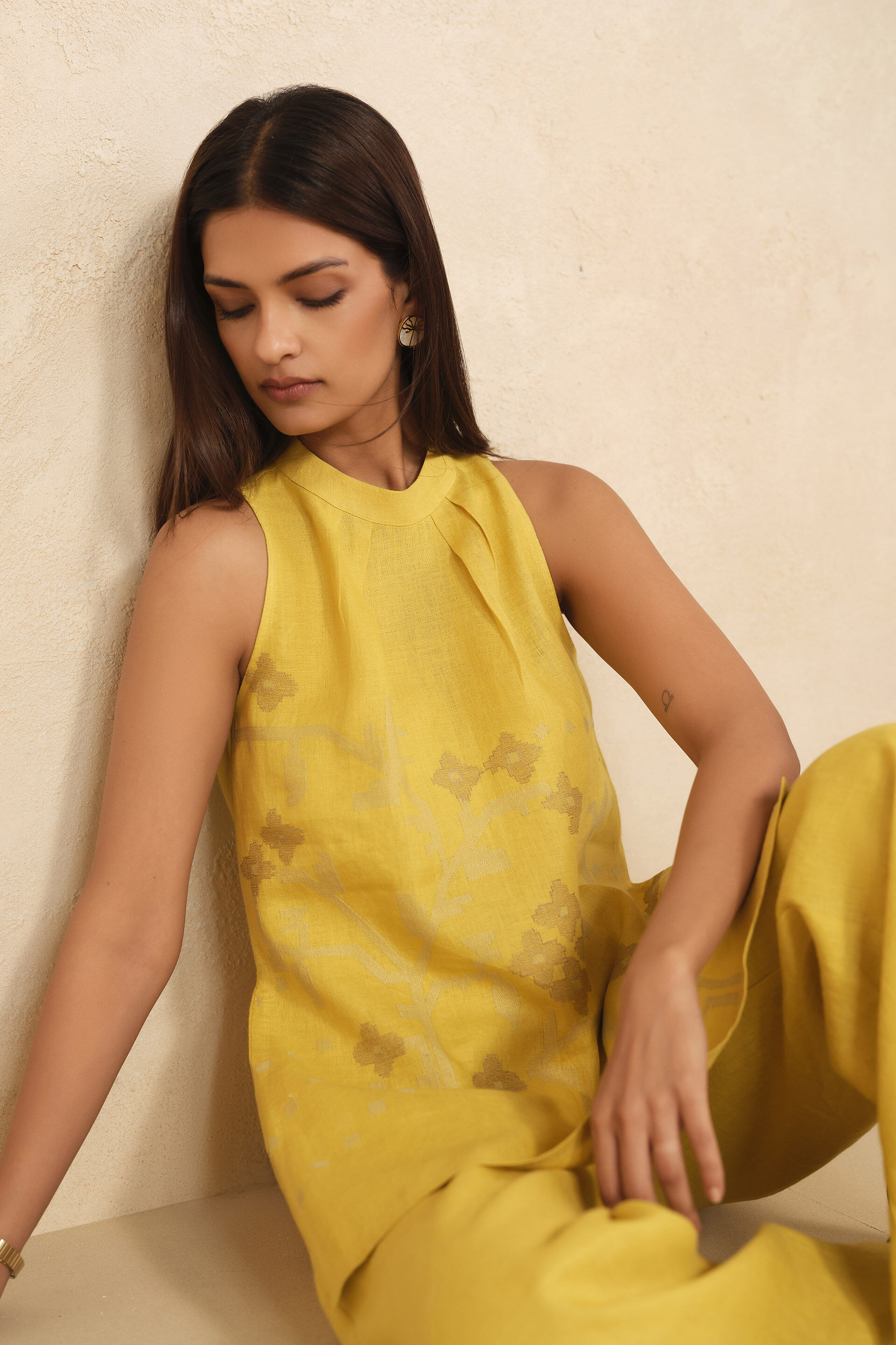 Haiku Embroidered Hemp Co-ord - Yellow, Yellow, image 4