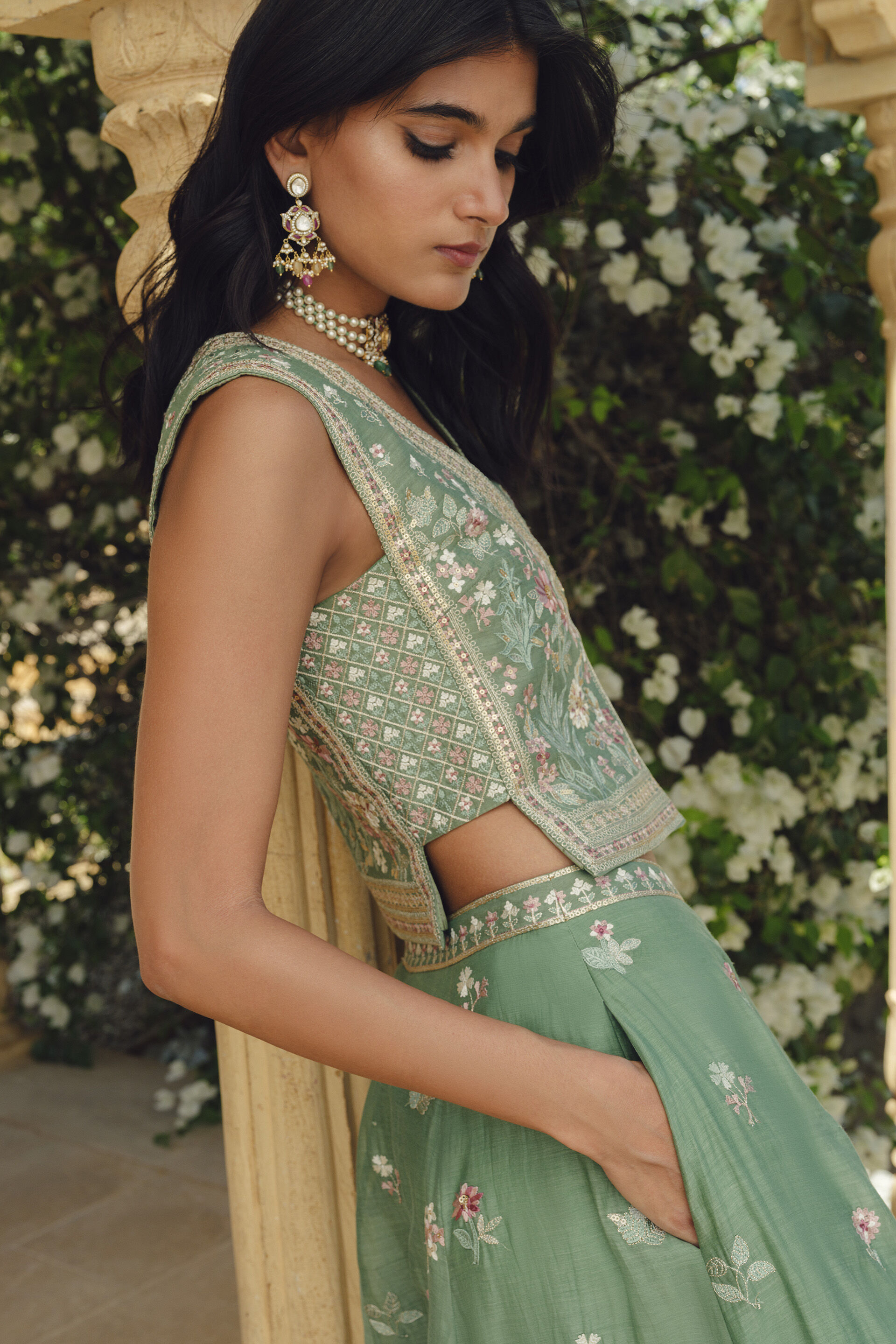 Avayah Embroidered Mul Skirt Set - Sage, Sage, image 5