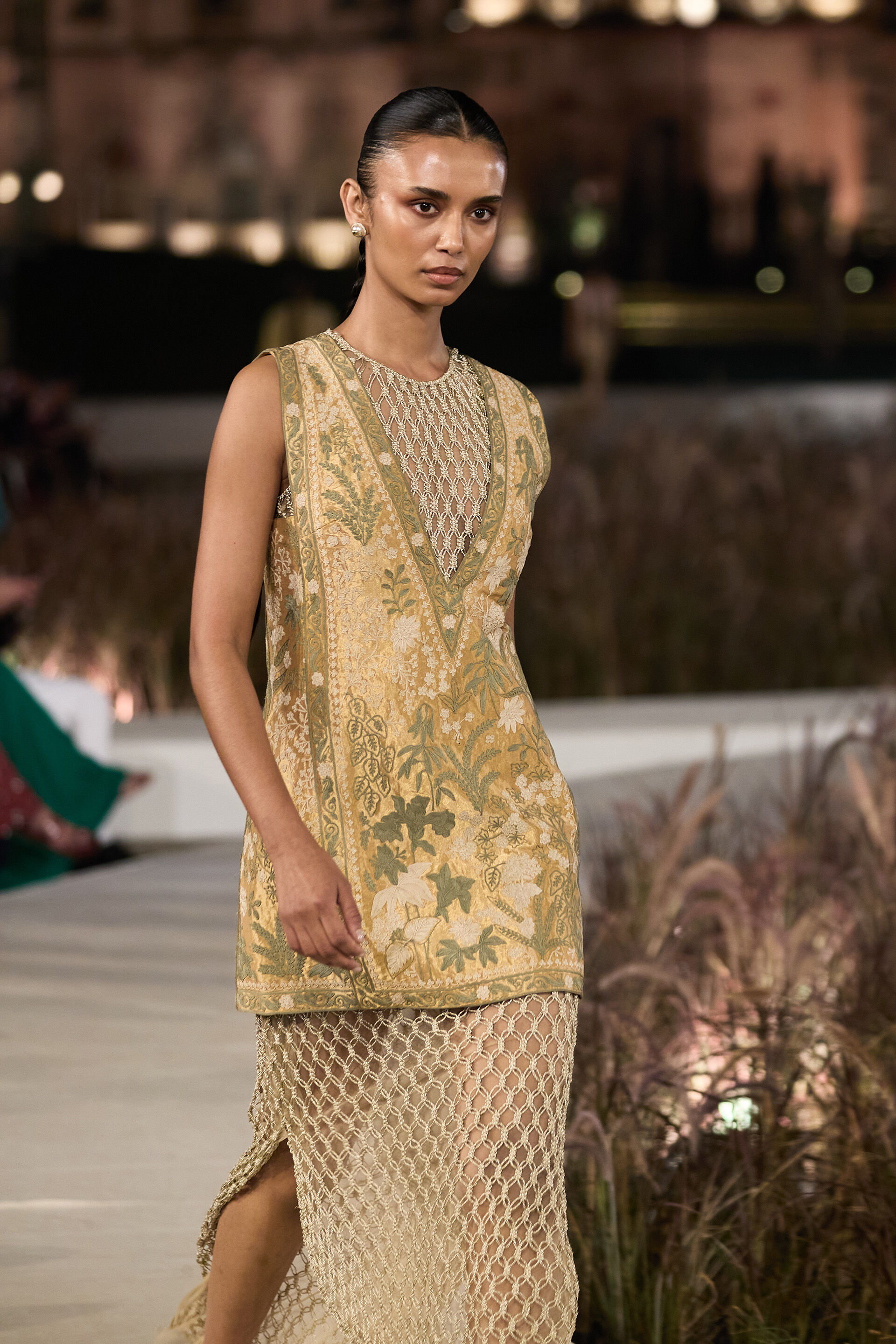 Zephyria Macrame & Embroidered Cord Gown Set - Gold, Gold, image 3