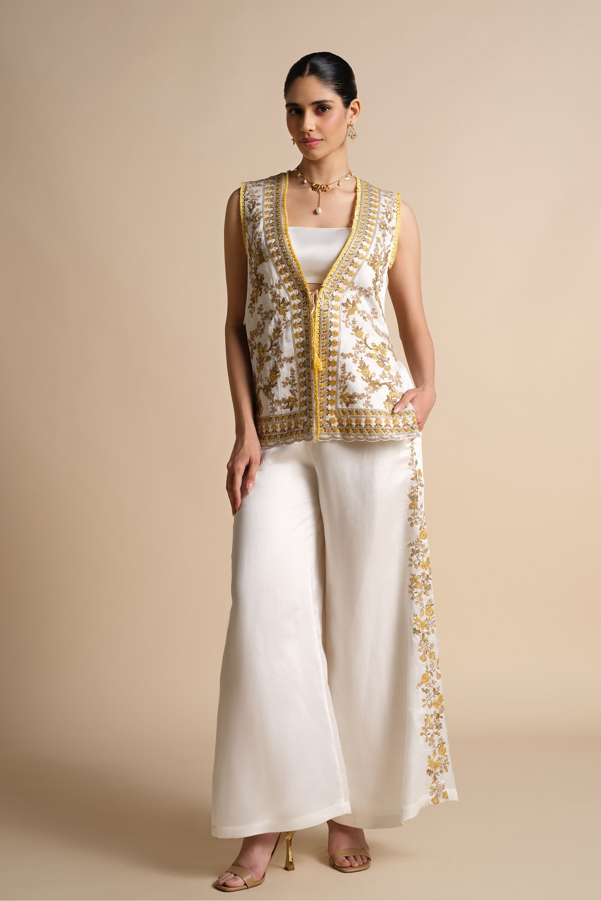 Amra Embroidered Palazzo Set - Natural, Natural, image 6