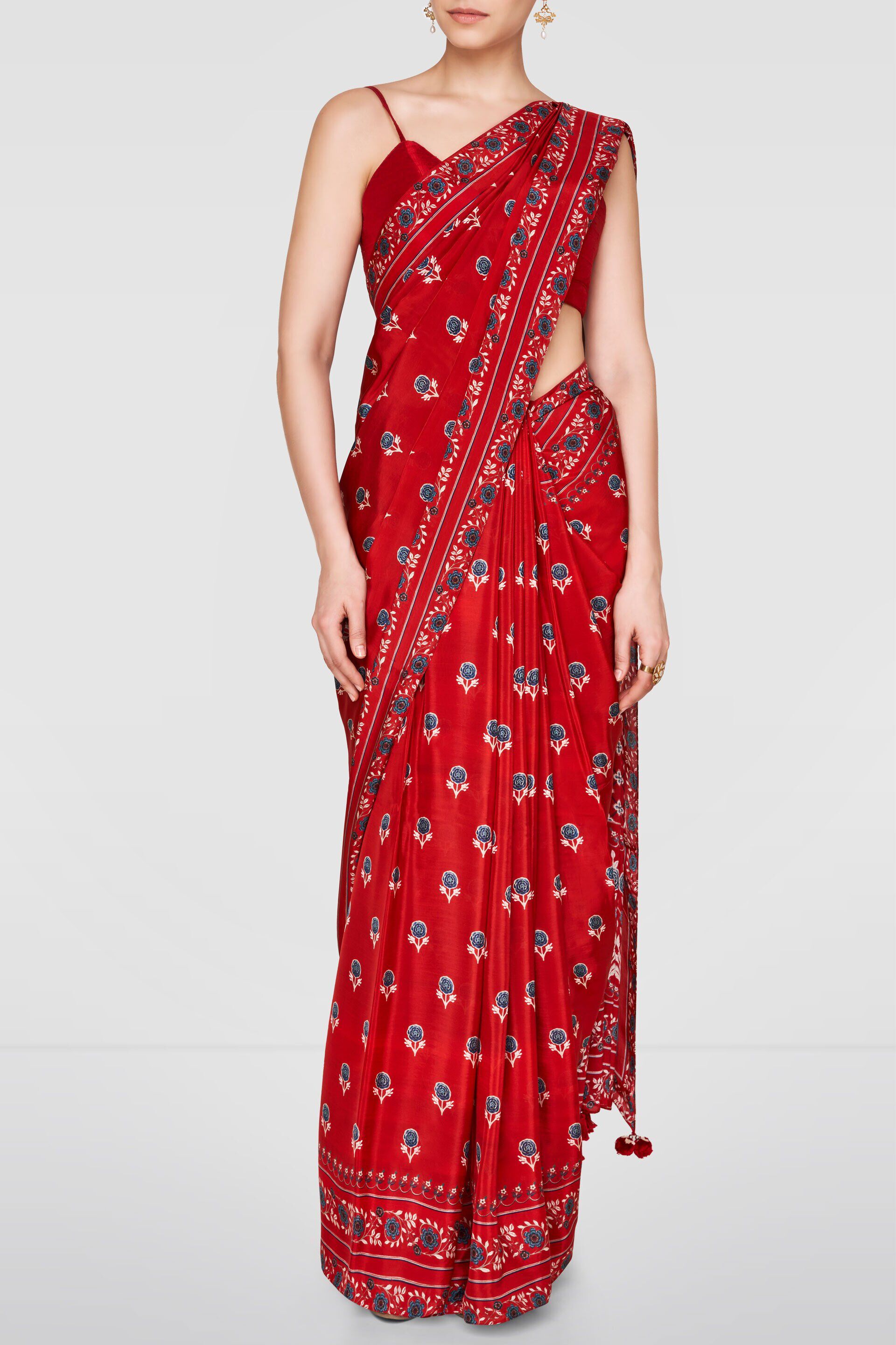 Elegant Red Floral Printed Crepe Silk Saree - Tulsi Weaves