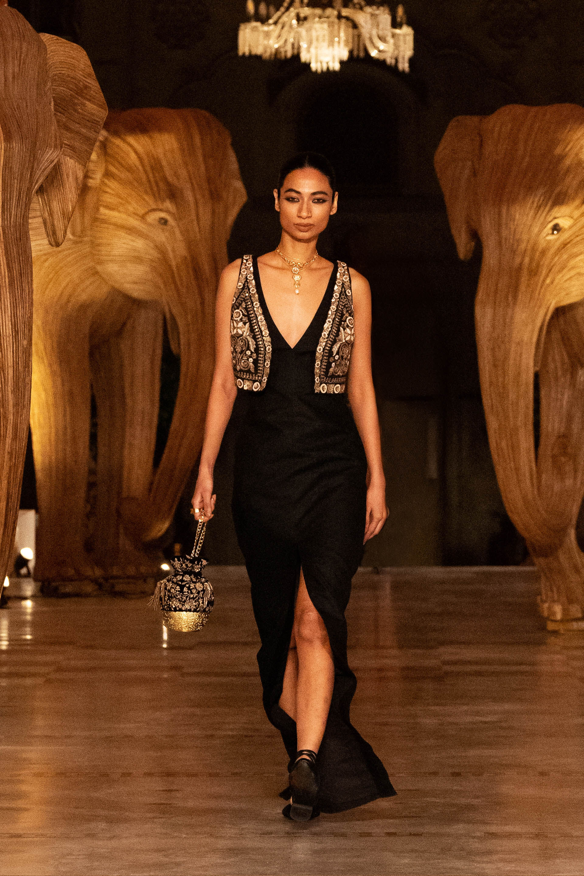 Pride Of The Forest Embroidered Zardozi Silk Set - Black