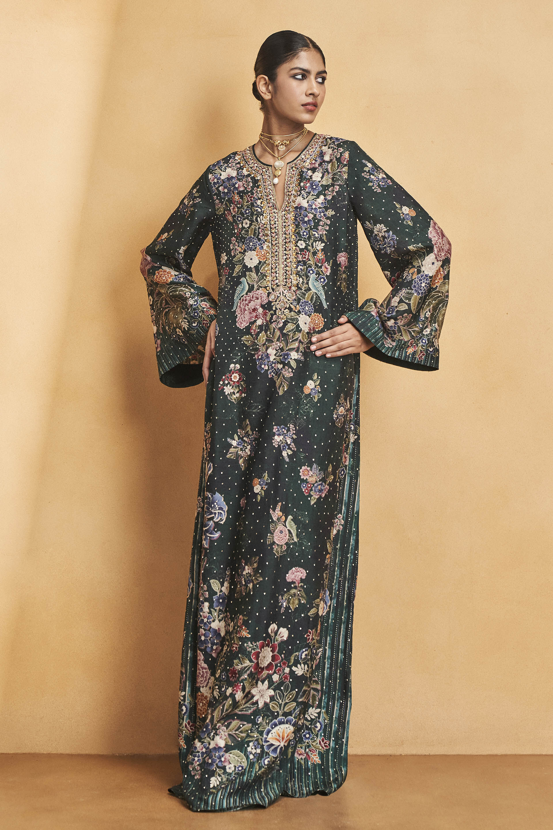 Buy Life Of The Nightforest Kaftan - Green for Women from
