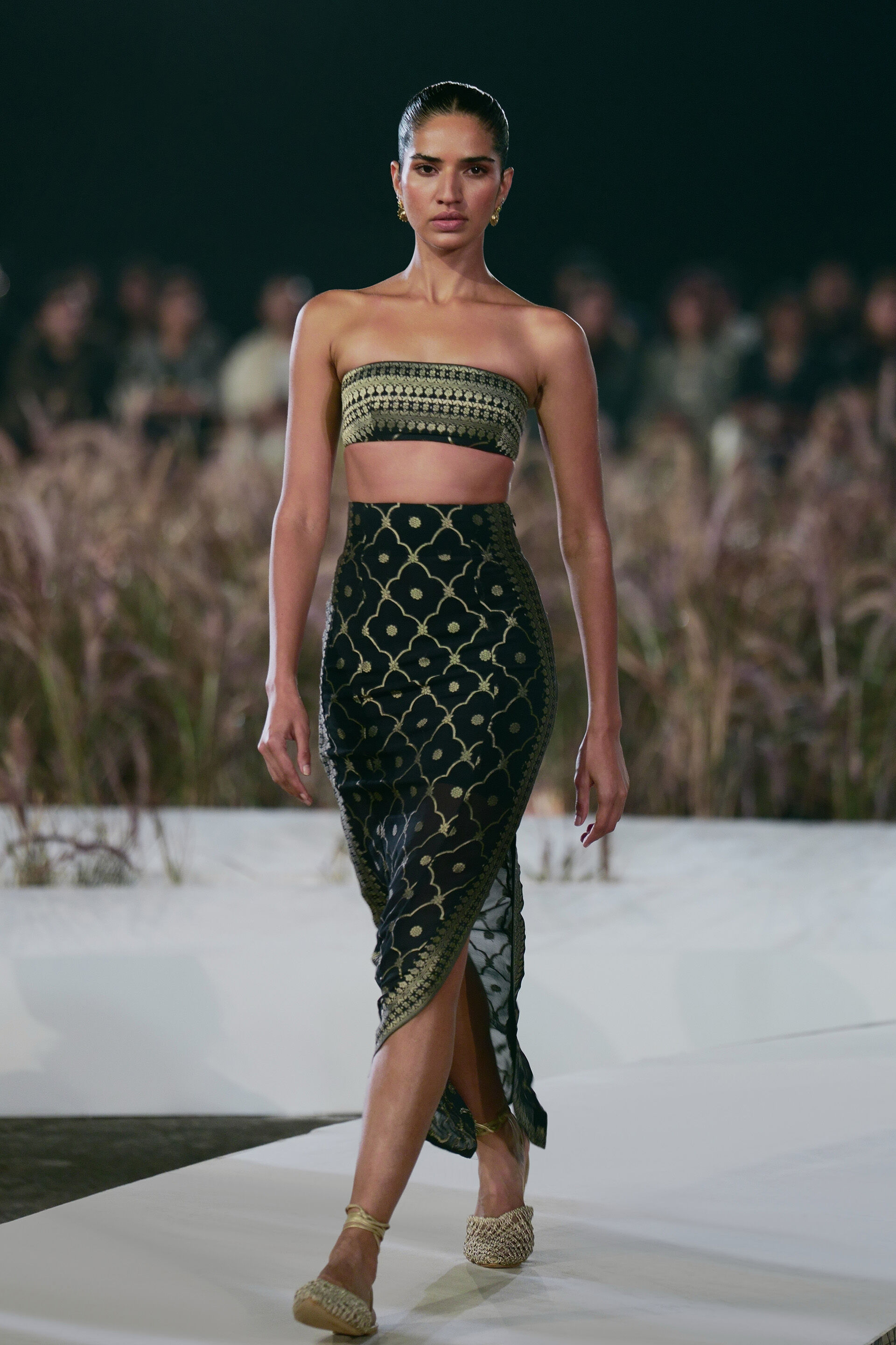 Nozomi Woven Benarasi Skirt Set - Black