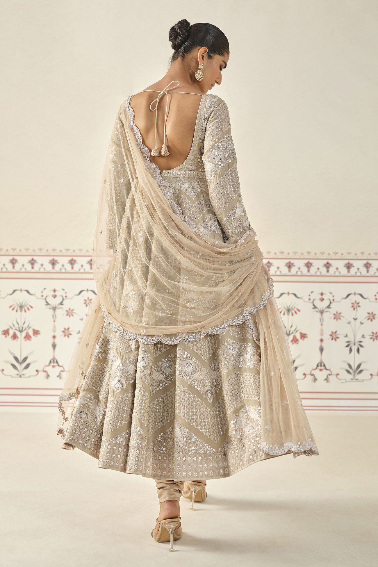 Rafah Embroidered Anarkali Set - Nude, Beige, image 2