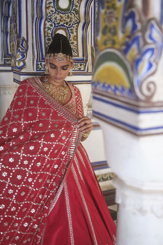 Tarangini Gota Patti Silk Lehenga - Red, Red, image 5