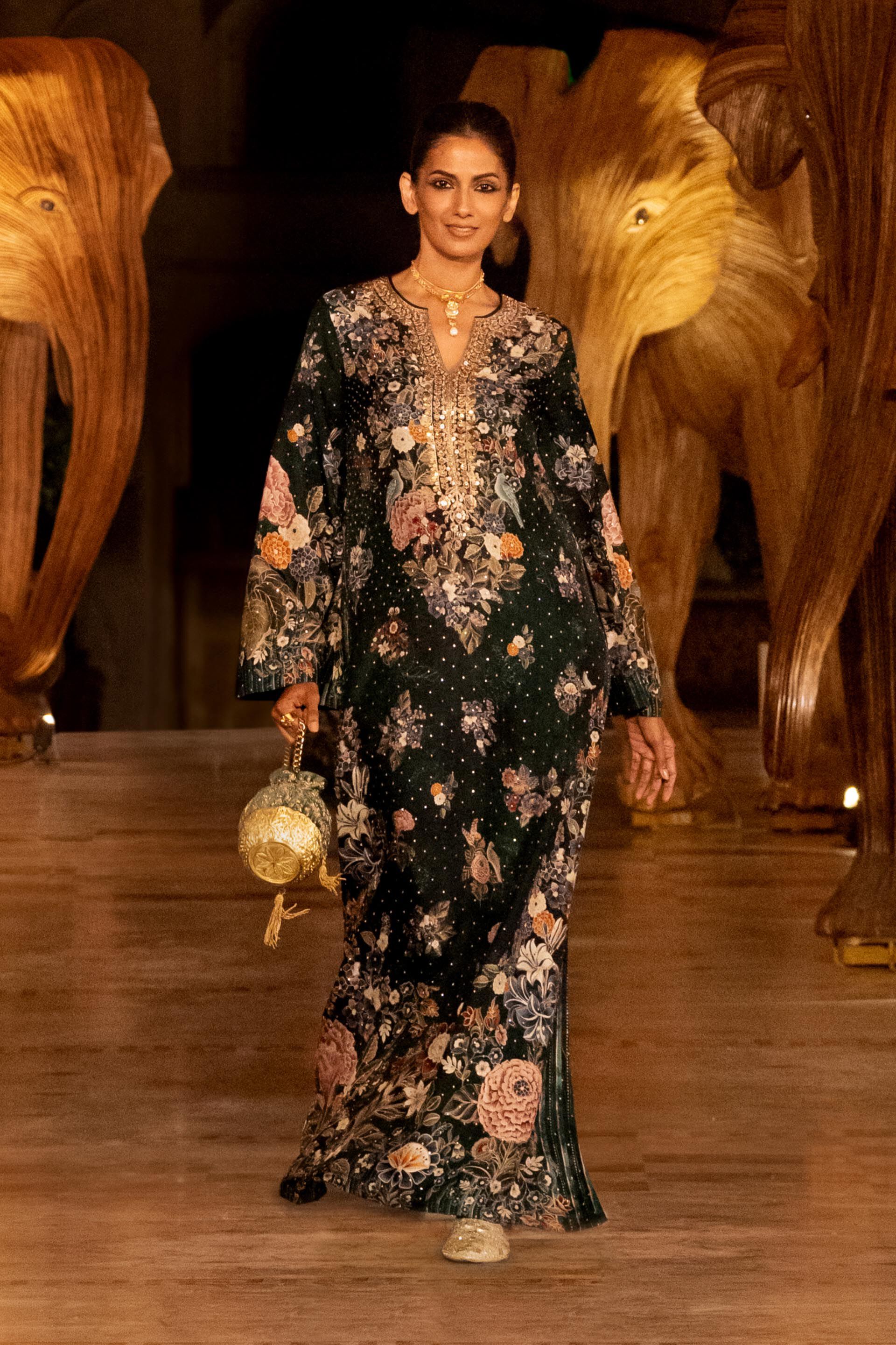 Life Of The Nightforest Embroidered Zardozi Kaftan - Green, Green, image 8