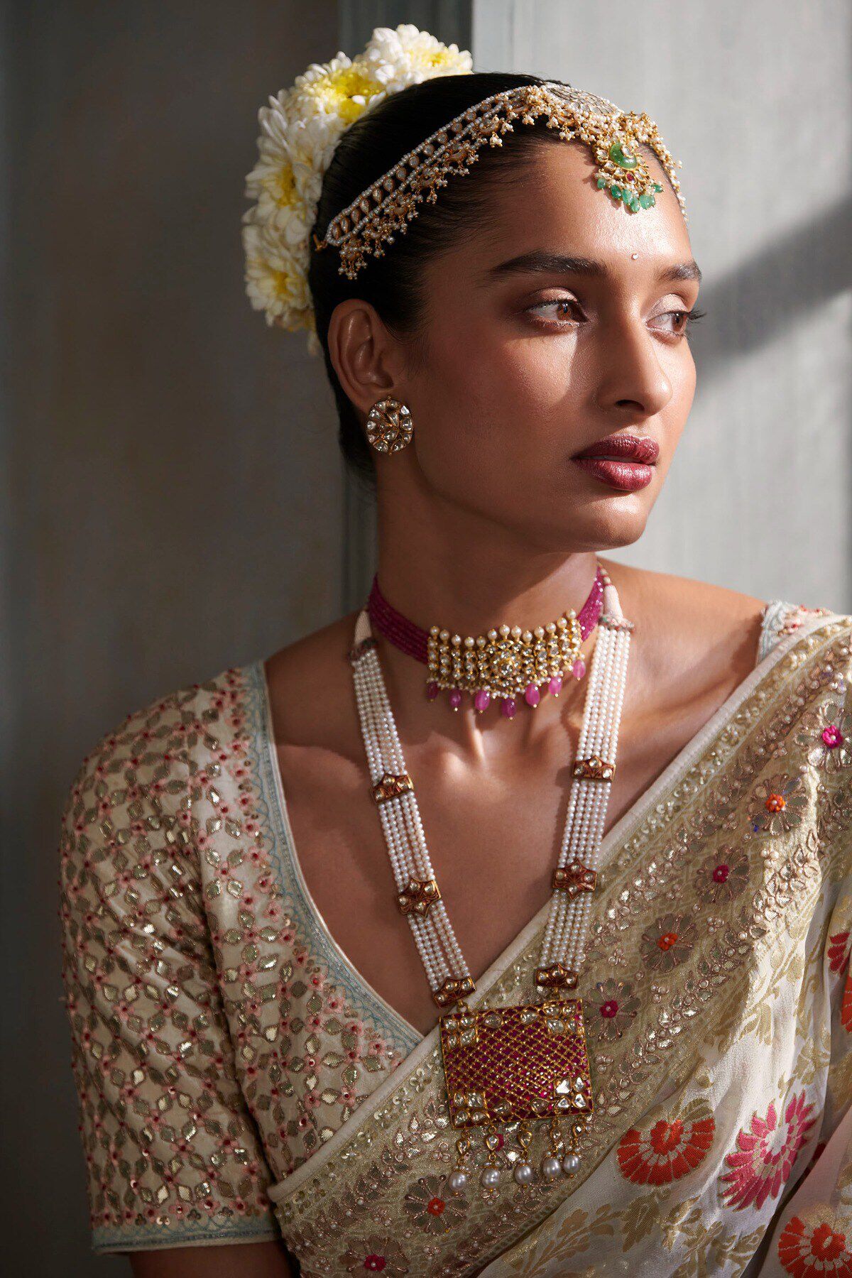 Vachi Saree Set - Cream, Cream, image 4