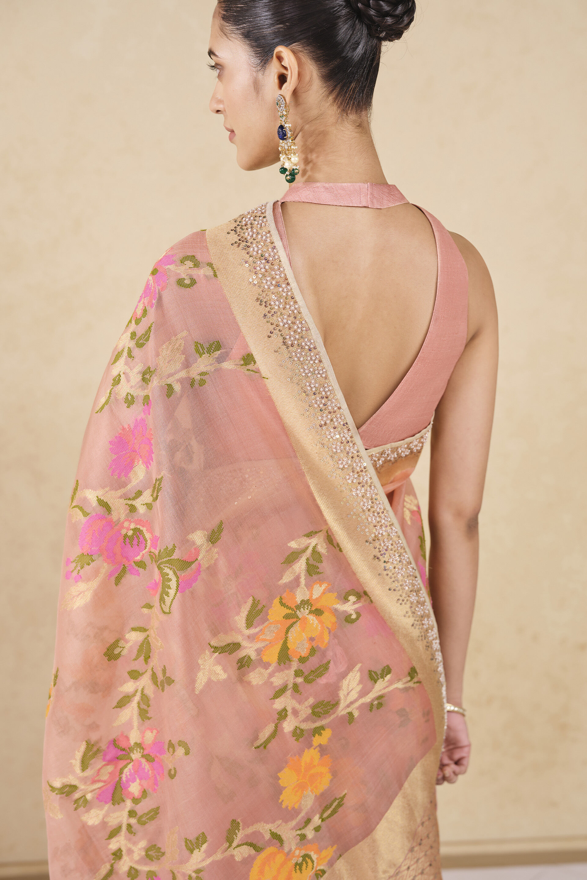 Siyam Handwoven Benarasi Silk Saree, Blush, image 6