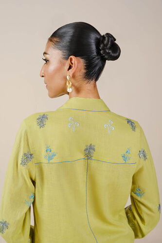 Pelagia Embroidered Linen Kurta Set - Lime, Lime, image 5