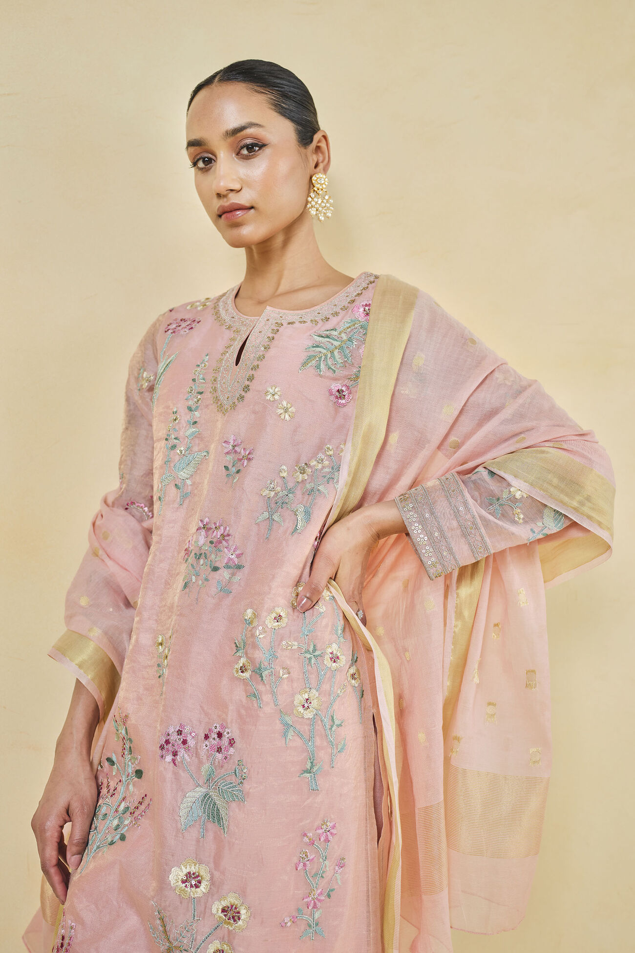 Nasrin Handwoven Maheshwari Suit Set, Blush, image 5