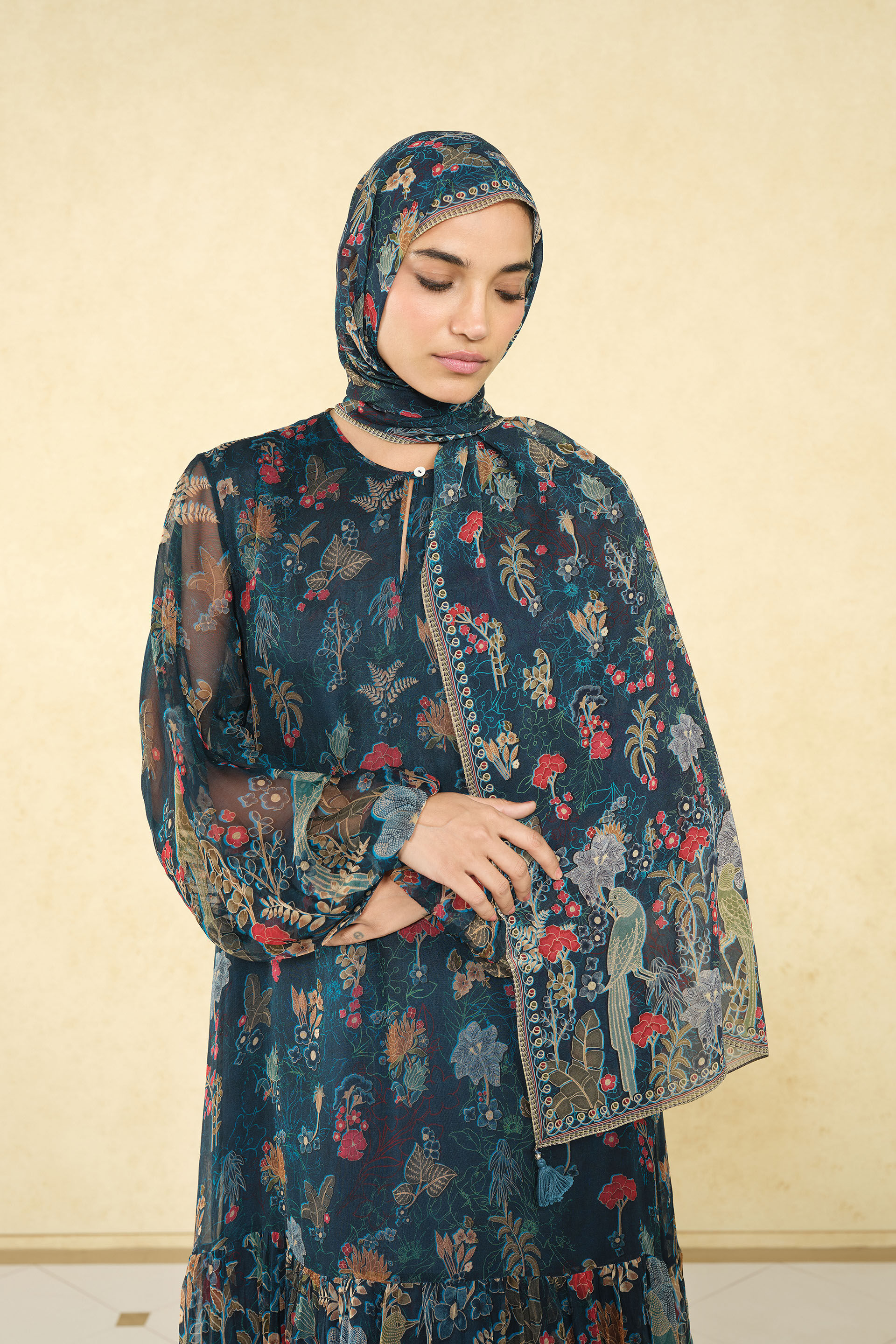 Miyako Printed Stole - Blue, Blue, image 2