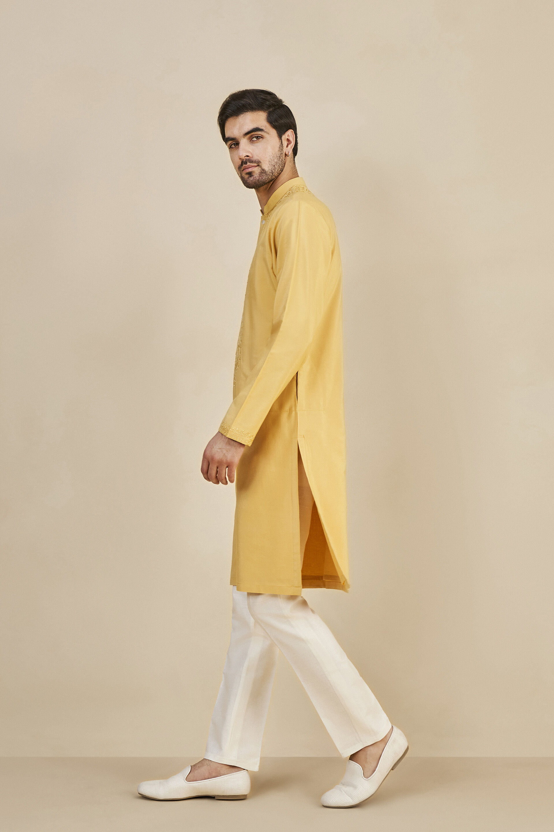 Sarth Chikankari Kurta - Mustard