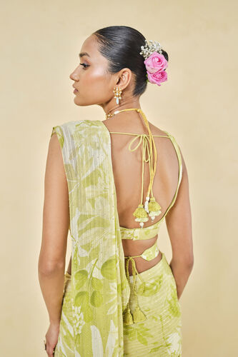 From The Tropics Georgette Pre-draped Saree - Lime, Lime, image 7