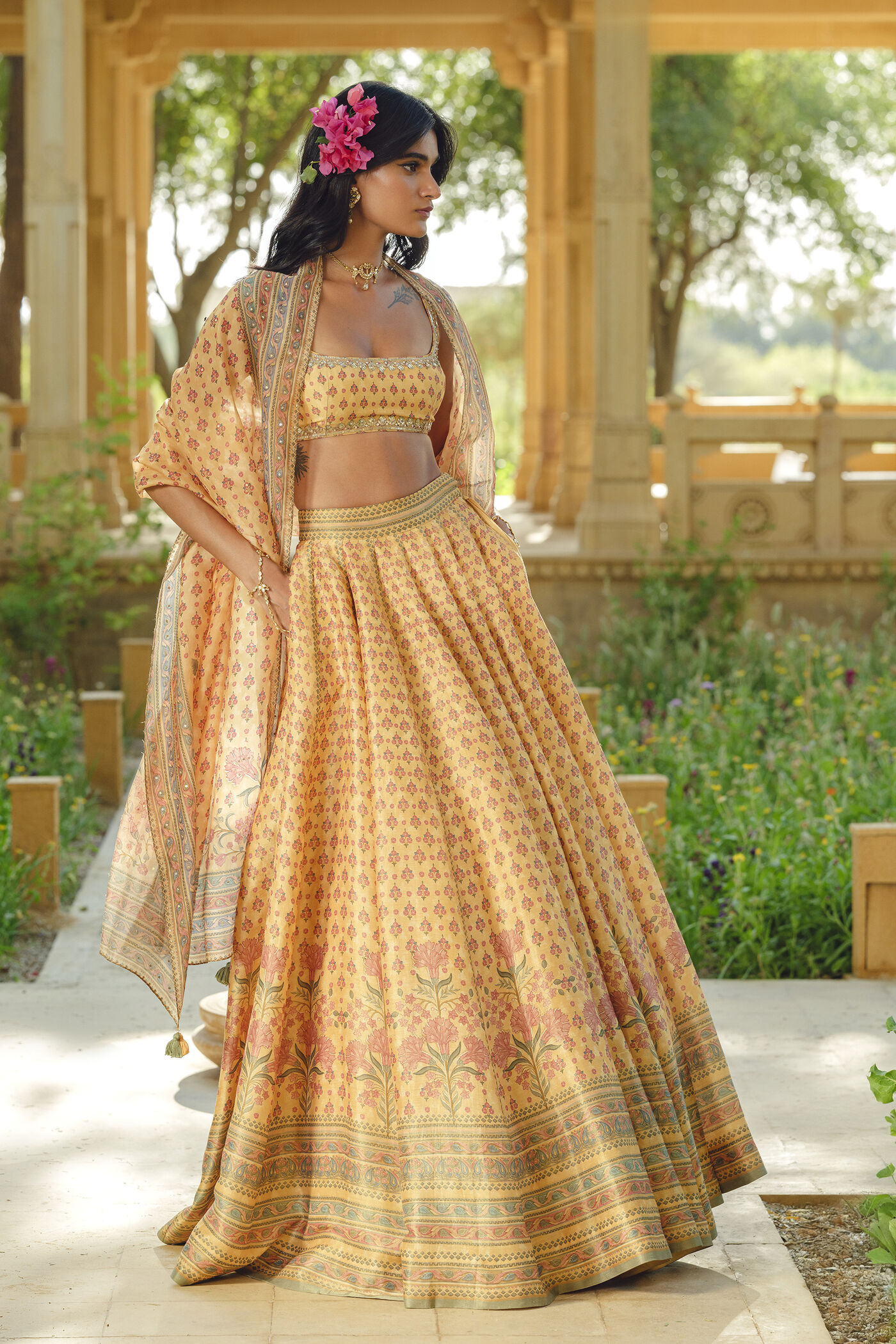 Damaris Lehenga Set - Mustard