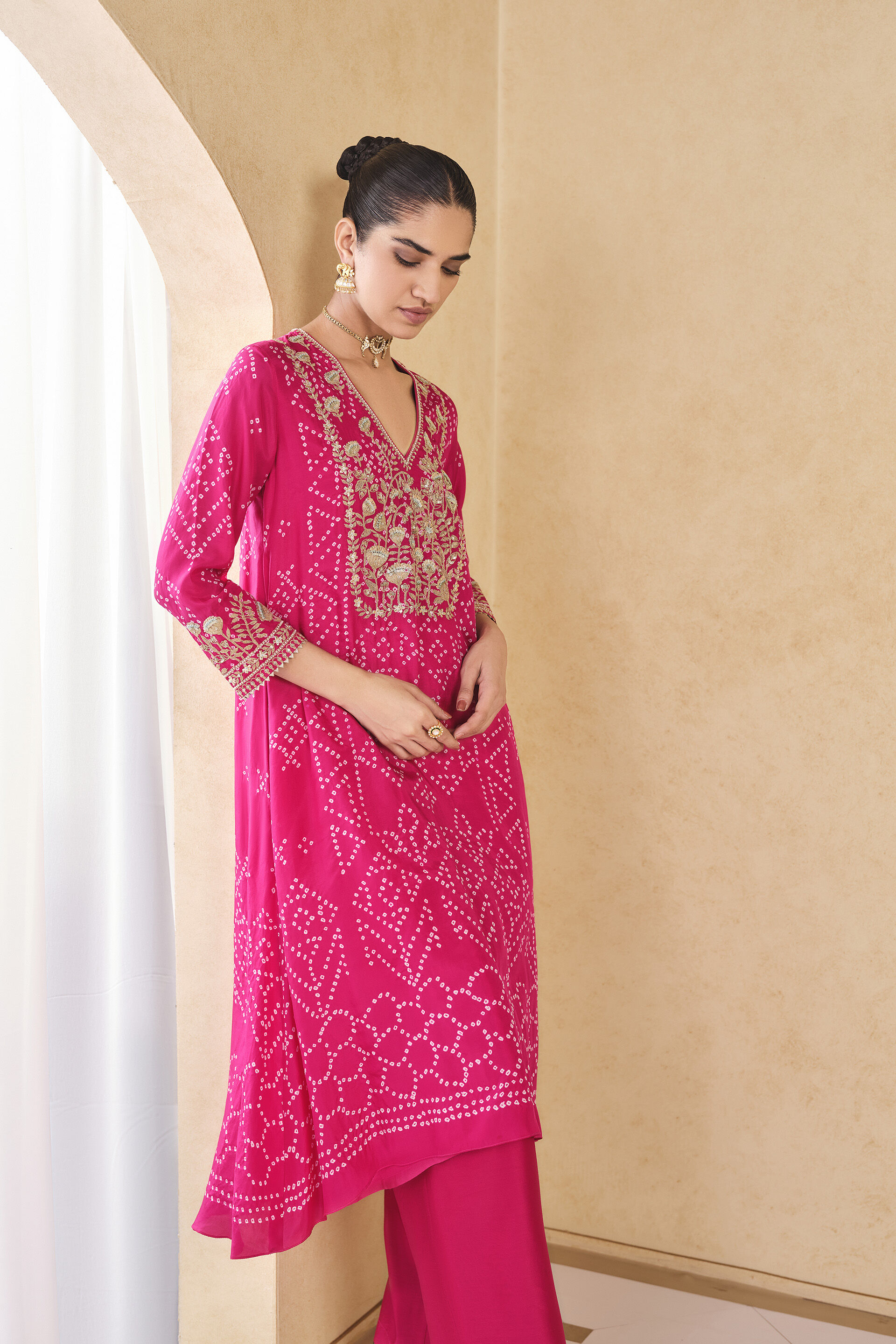 Johona&nbsp;Handcrafted Bandhani Silk Kurta Set - Berry Sorbet, Berry Sorbet, image 5