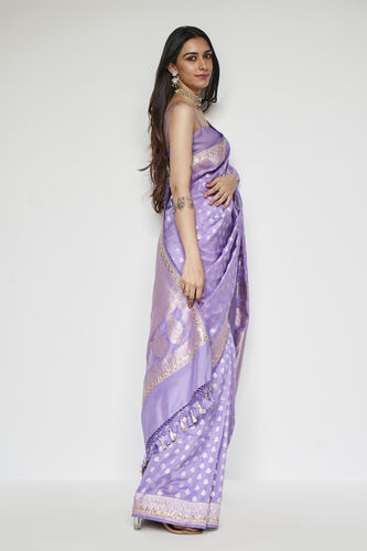 Briti Benarasi Silk Embroidered Saree, Lilac, image 3