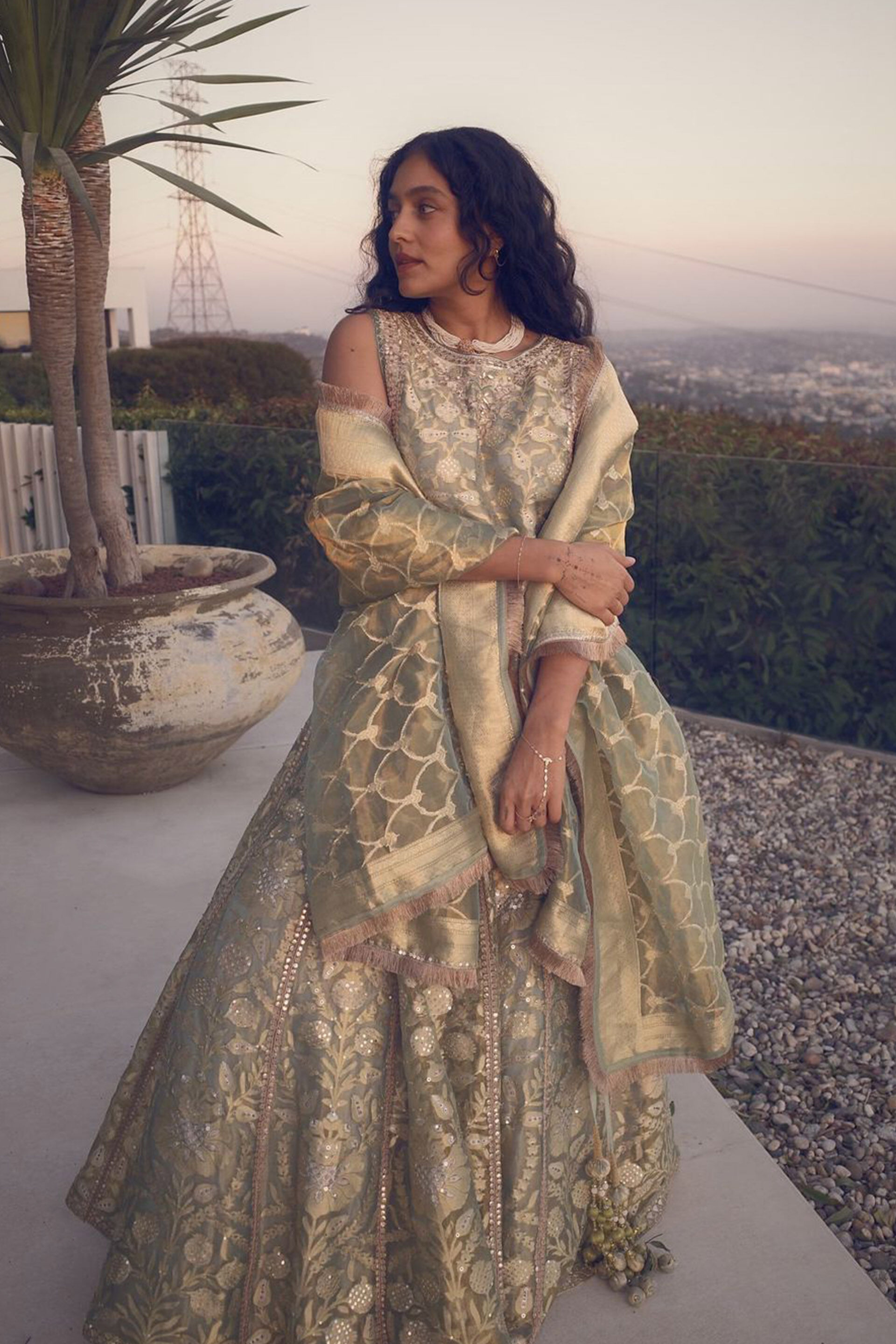 Vajasi Handwoven Benarasi Silk Lehenga Set - Aqua