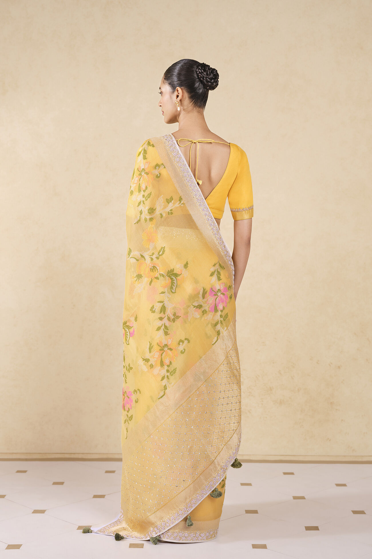 Siyam Handwoven Benarasi Silk Saree, Yellow, image 3