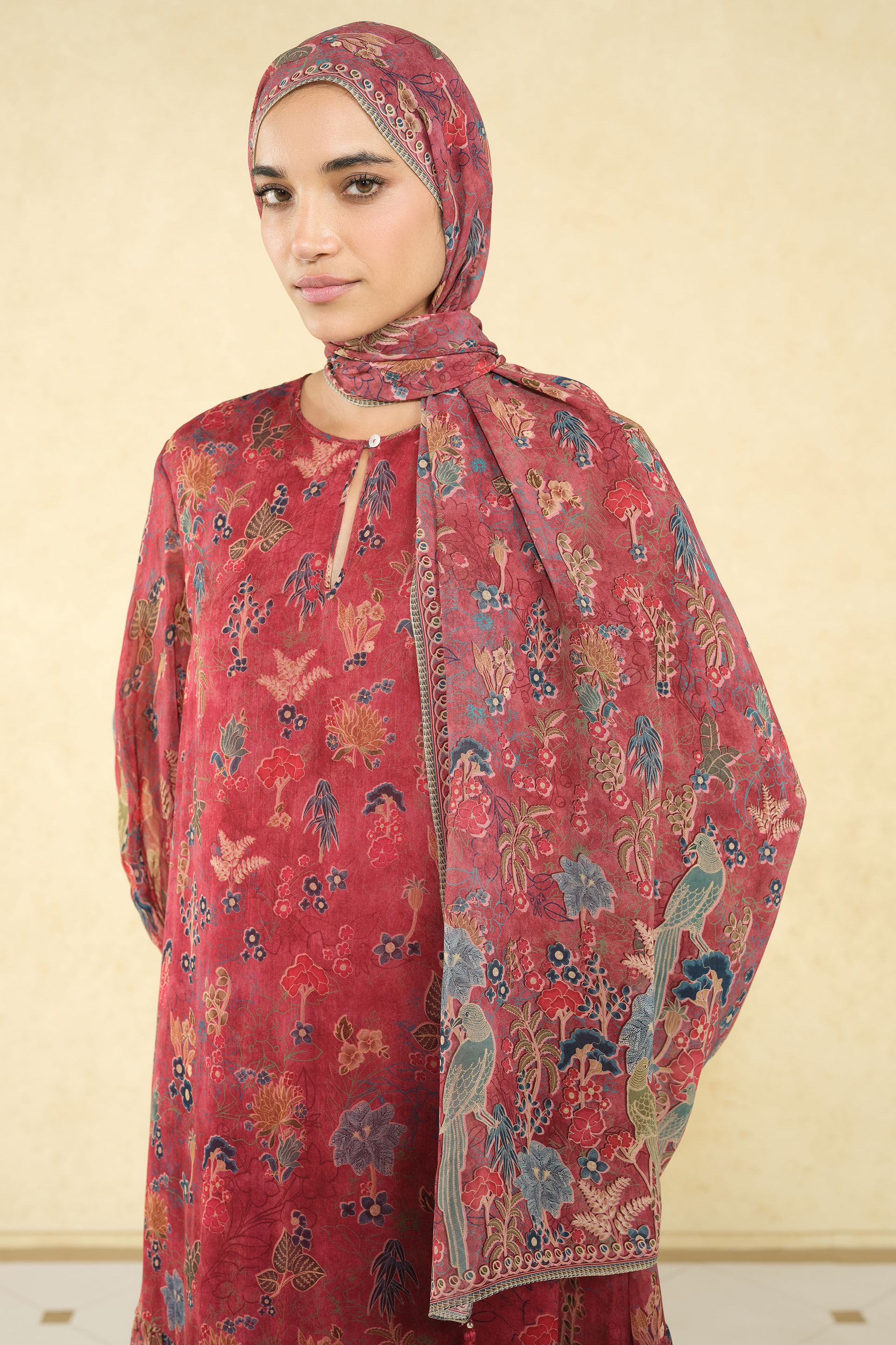 Rehma Printed Stole - Red, Red, image 1