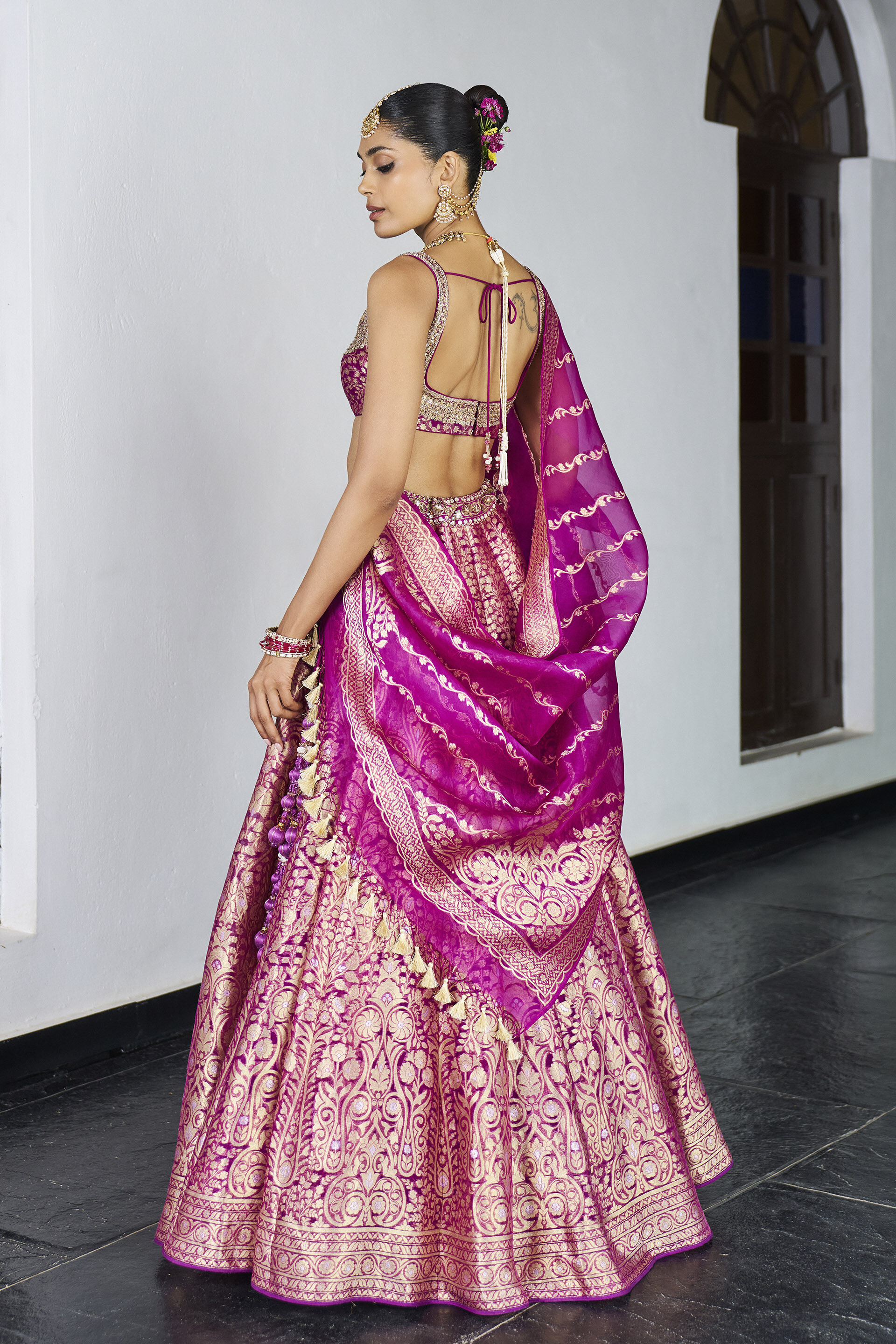 Sajni Benarasi Silk Lehenga Set - Purple