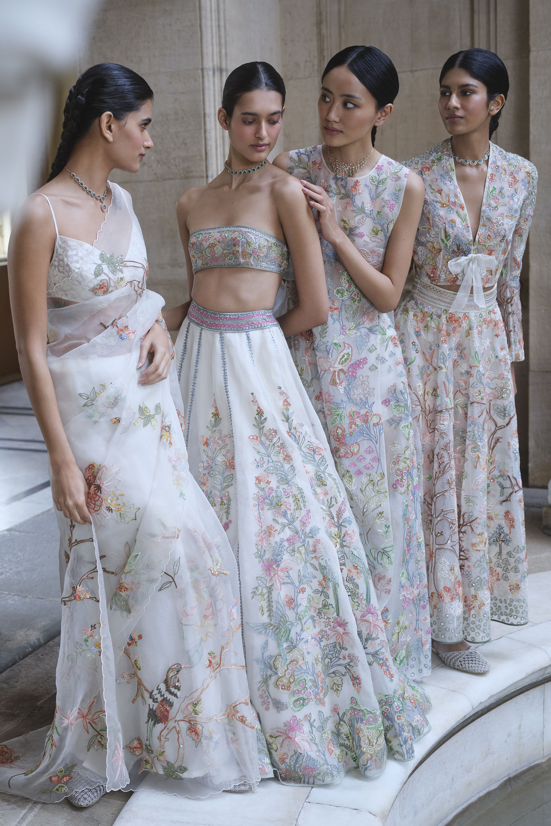 Forestglow Hand-embroidered SEWA Silk Tabard Set - Ivory, Ivory, image 5