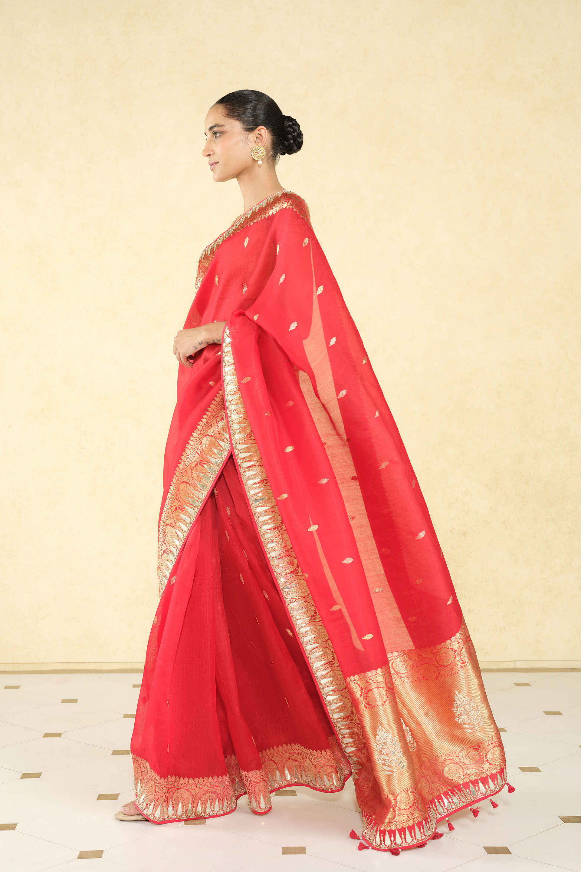 Ulka Handwoven Benarasi Saree Set - Red, Red, image 3
