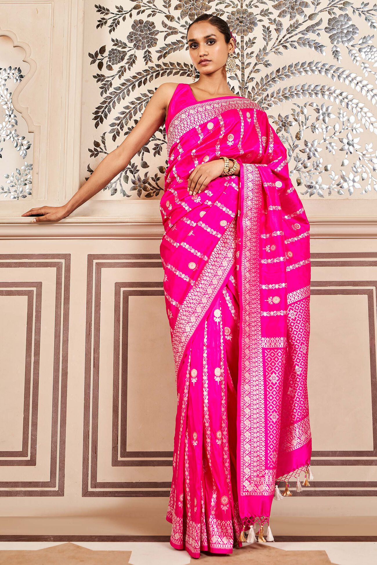 Sravya Benarasi Saree, Pink, image 4