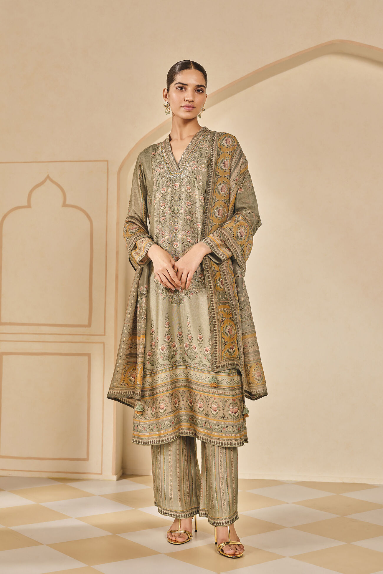 Azha Embroidered Cord Suit Set - Grey, Grey, image 1